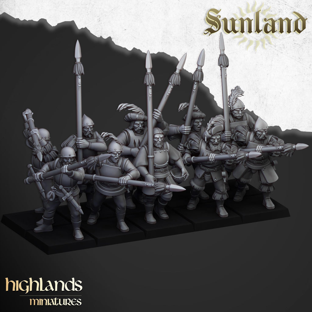 Sunland Troops with Halberds and Spears miniature - 12K Resin Print - Highlands Miniatures