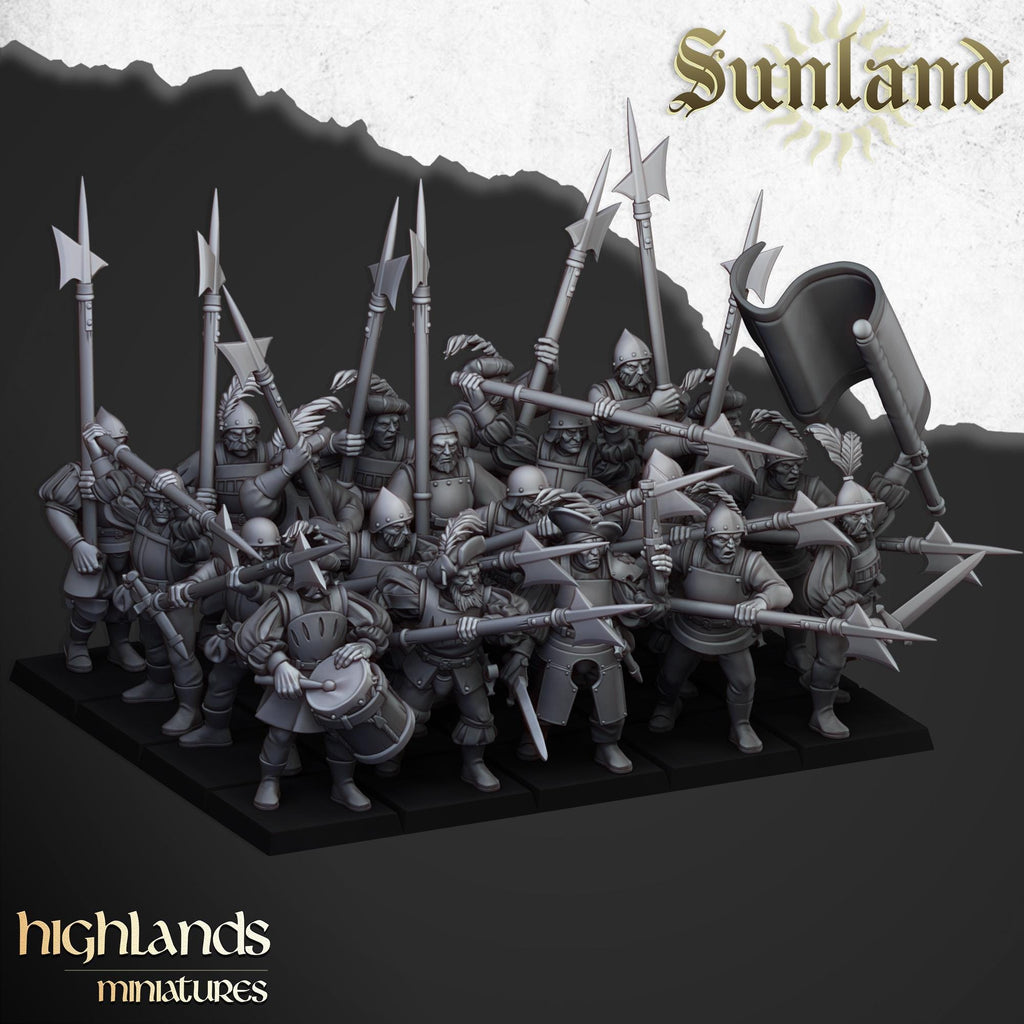 Sunland Troops with Halberds and Spears miniature - 12K Resin Print - Highlands Miniatures