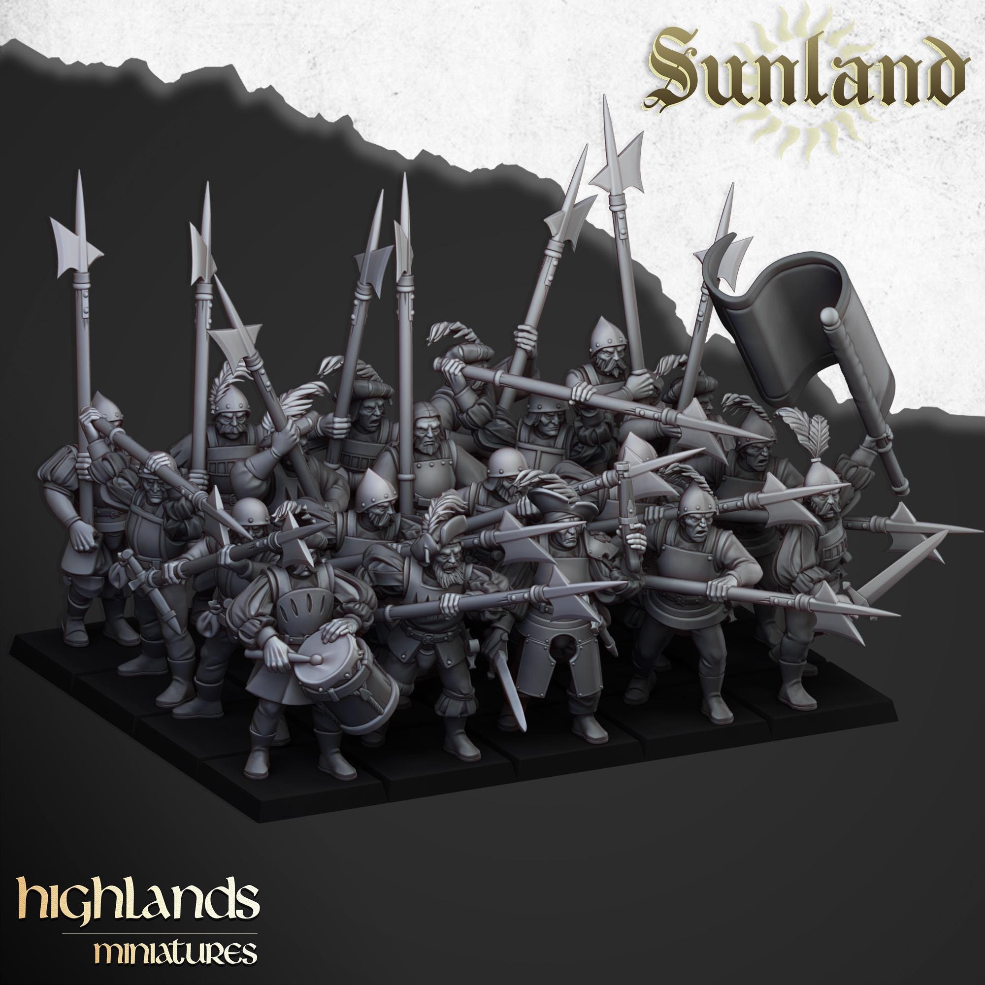 Sunland Troops with Halberds and Spears miniature - 12K Resin Print - Highlands Miniatures