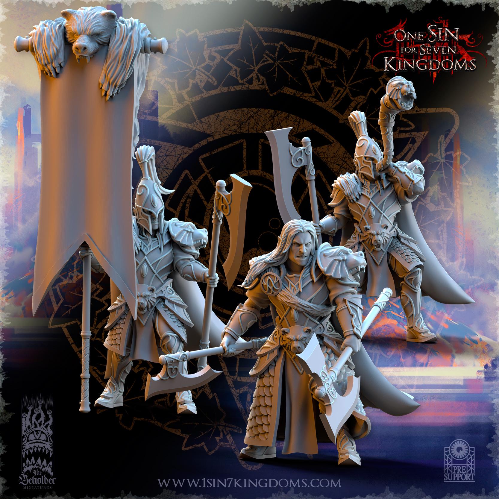 Silvermoor Elves Bear Guardians Command Group- in 12k by The Beholder Miniatures