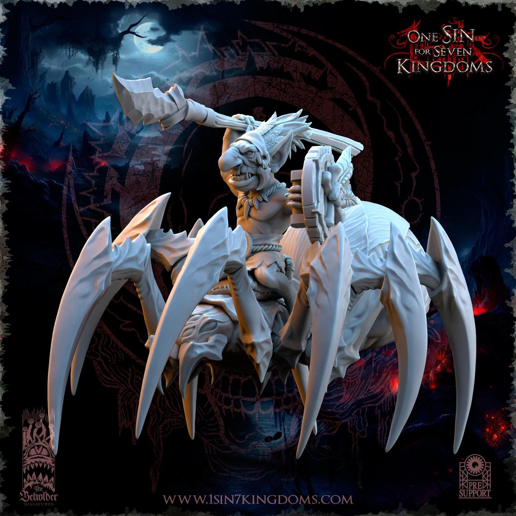 The Black Horde Goblins Jungle Spider Riders miniature - in 12k by The Beholder Miniatures