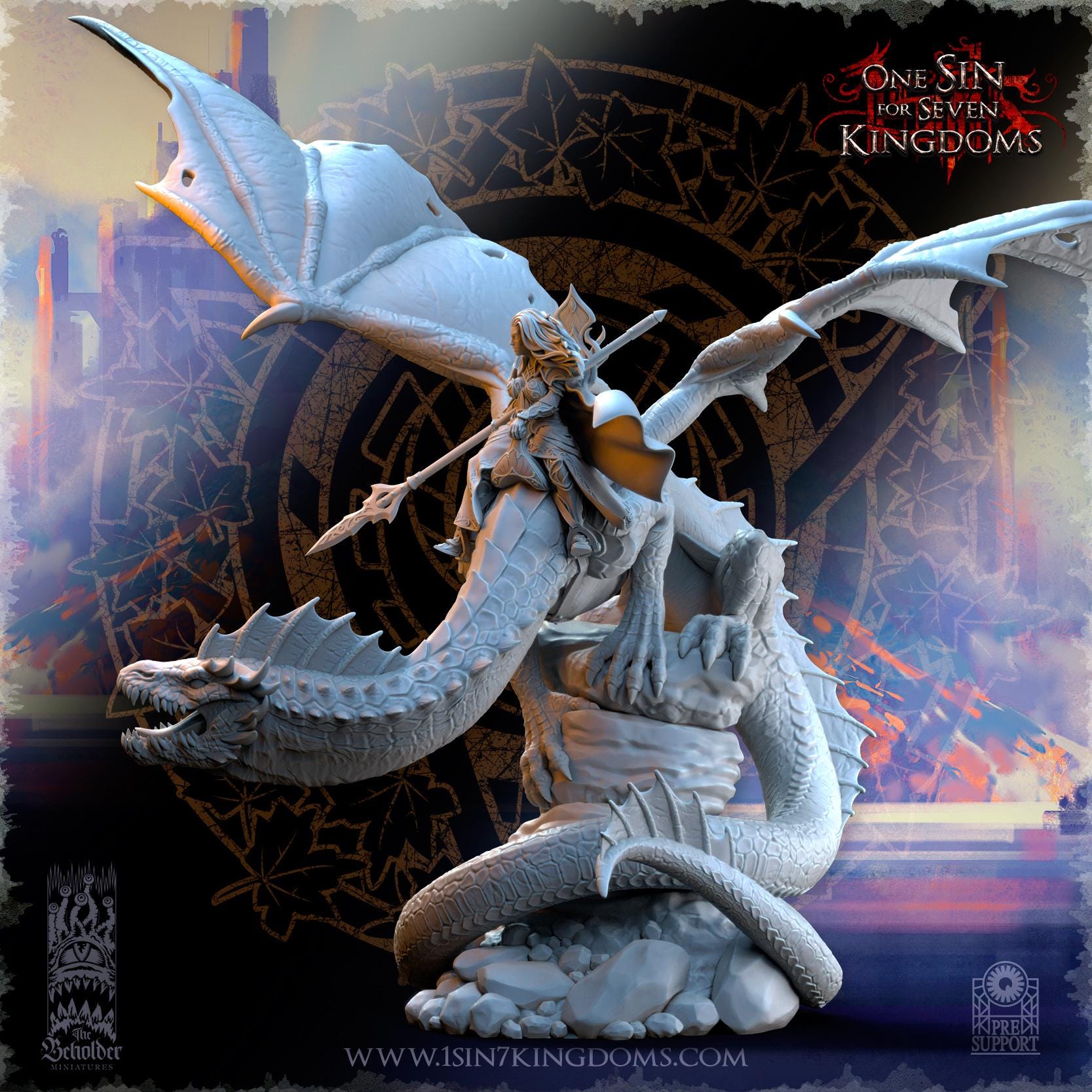 Ynariel, Princess of Elves on Dragon - in 12k by The Beholder Miniatures