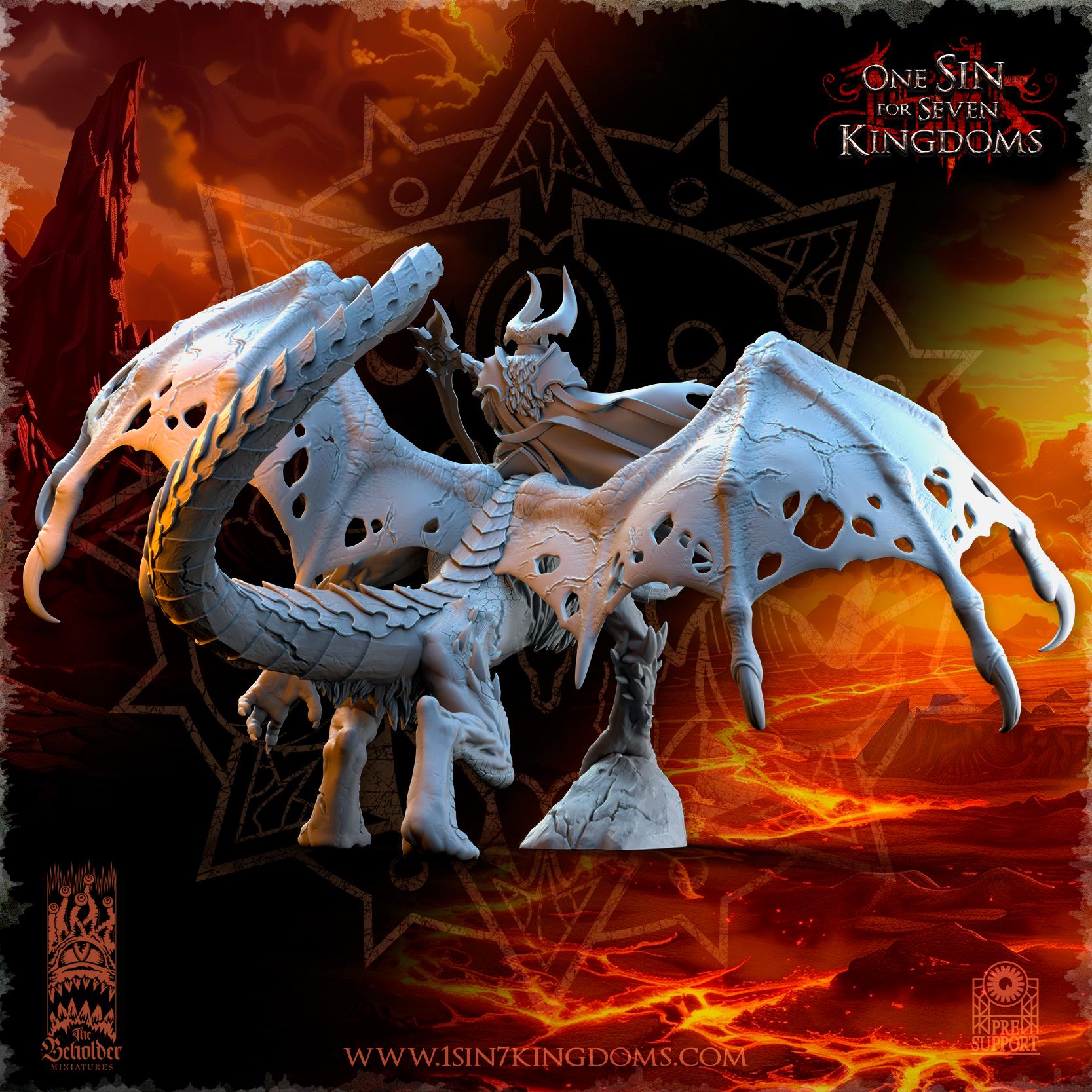 Realms of Mayhem Sorcerer on Undead Manticore- 12k by The Beholder Miniatures