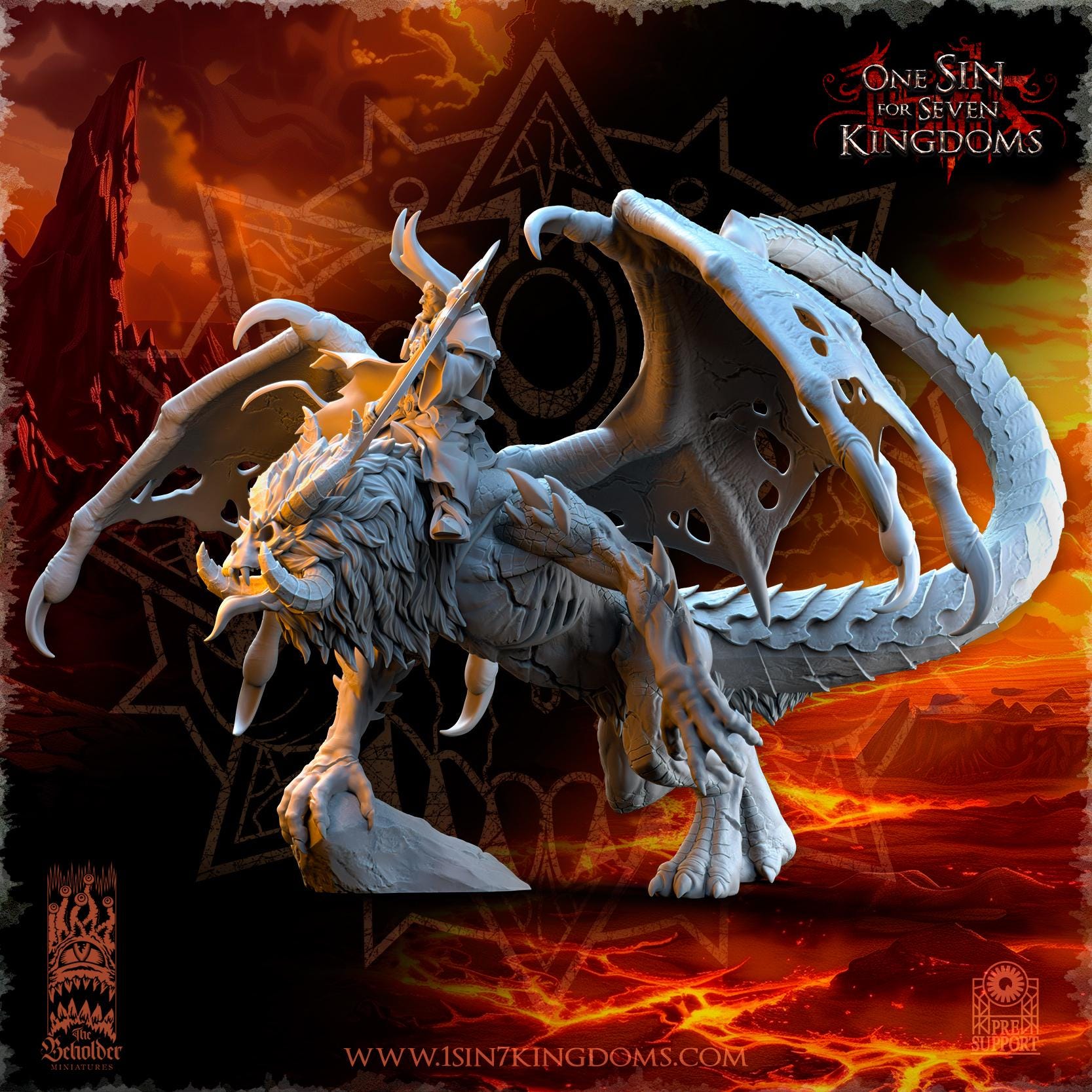 Realms of Mayhem Sorcerer on Undead Manticore- 12k by The Beholder Miniatures