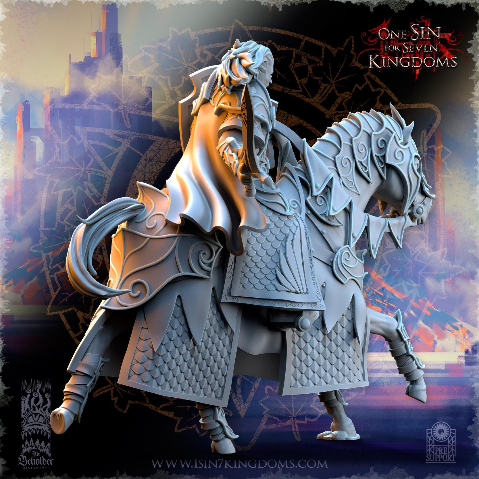 Polomhir, Silvermoor Elves Commander on Horse - in 12k- by The Beholder Miniatures