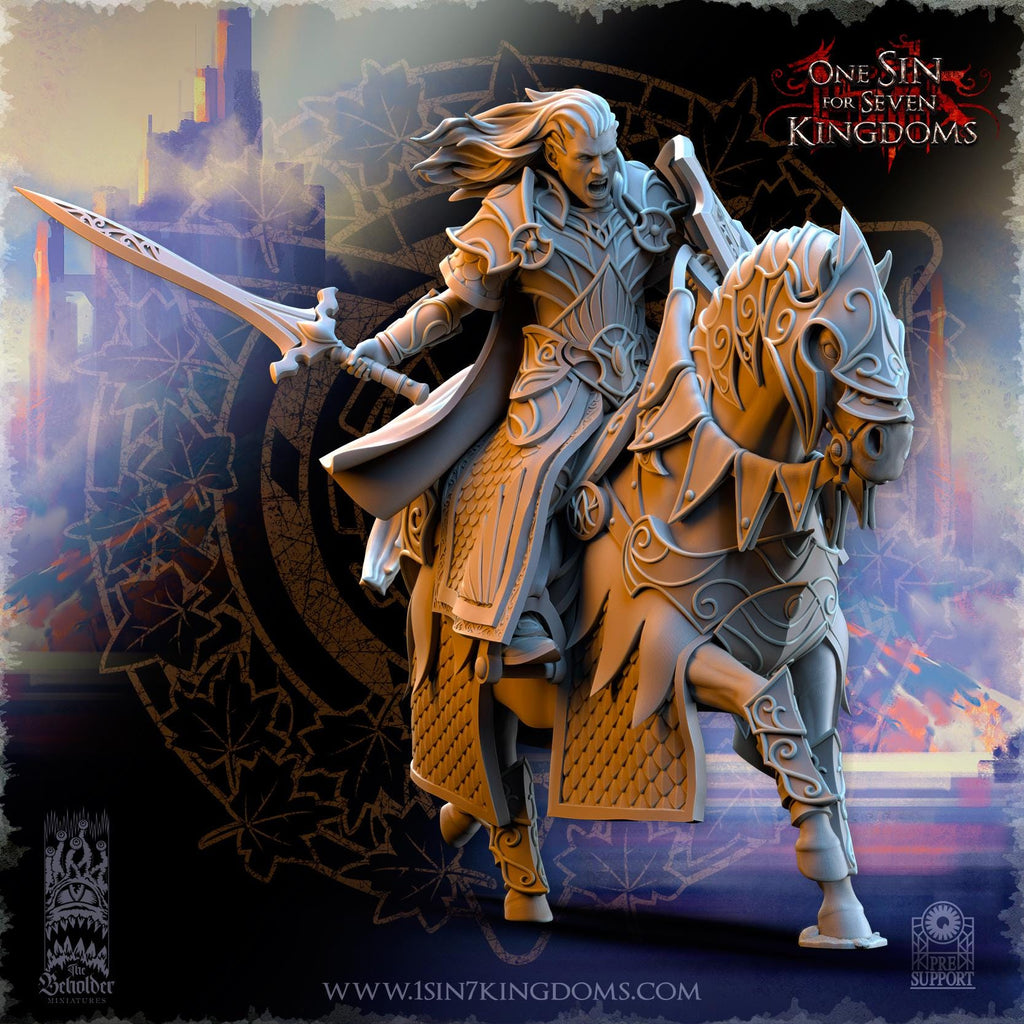 Polomhir, Silvermoor Elves Commander on Horse - in 12k- by The Beholder Miniatures