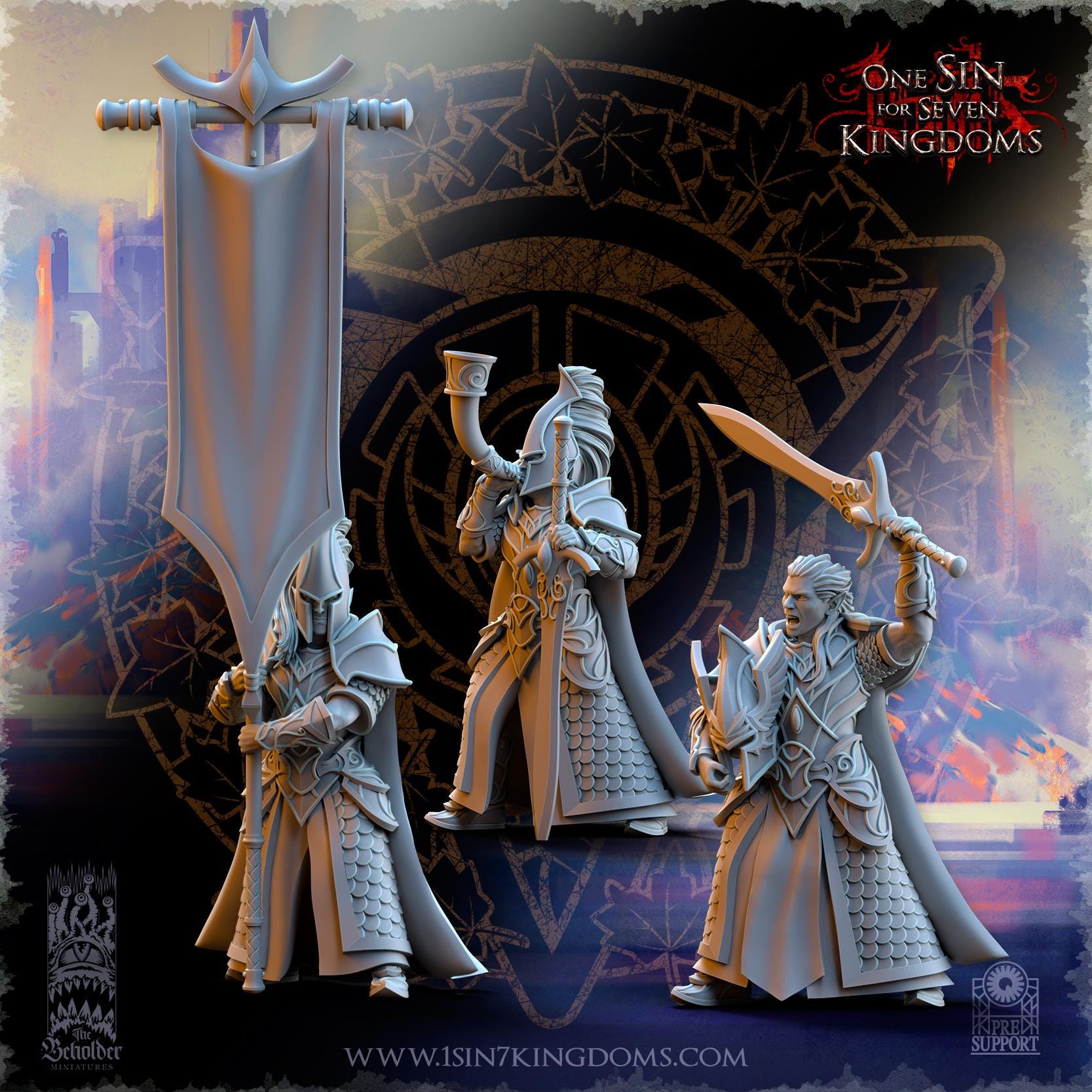 Silvermoor Elves Blades of Ashur Command Group - in 12k- by The Beholder Miniatures