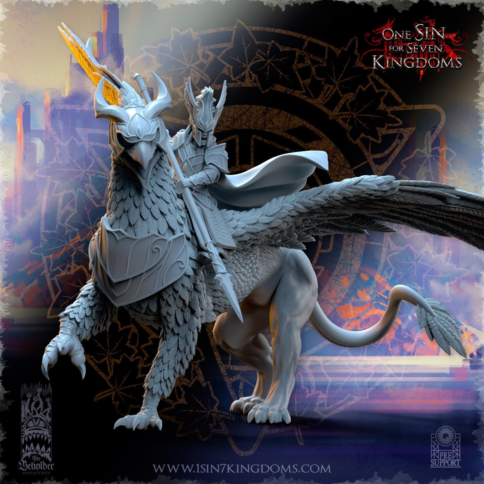 Silvermoor Elves Hero on War Gryphon - in 12k by The Beholder Miniatures