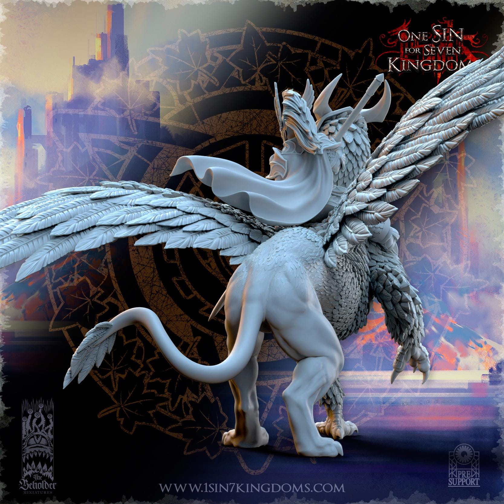 Silvermoor Elves Hero on War Gryphon - in 12k by The Beholder Miniatures