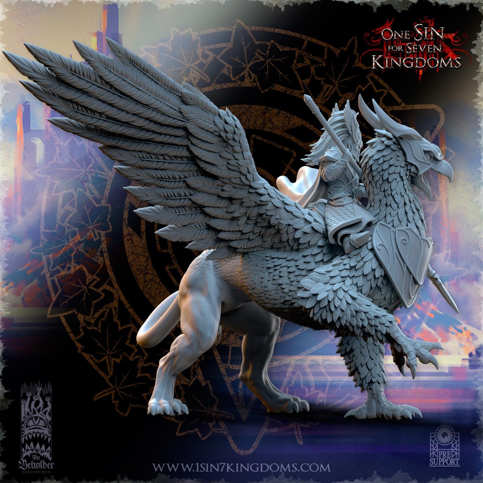 Silvermoor Elves Hero on War Gryphon - in 12k by The Beholder Miniatures