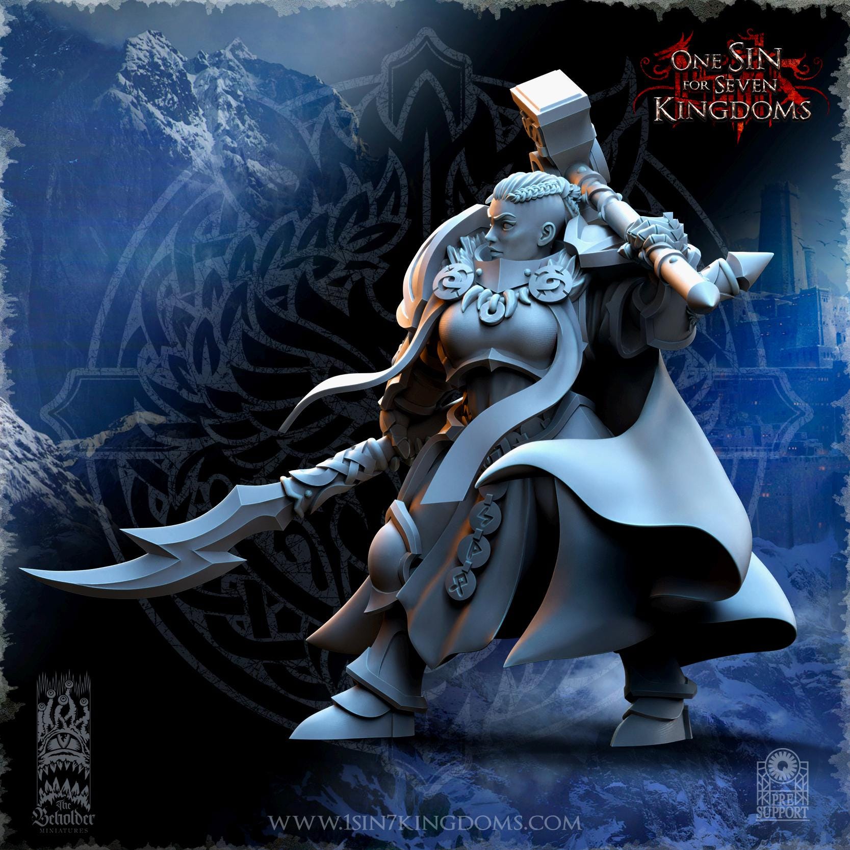 Valeskya, Stormwolf Captain  miniature - in 12K - by The Beholder Miniatures