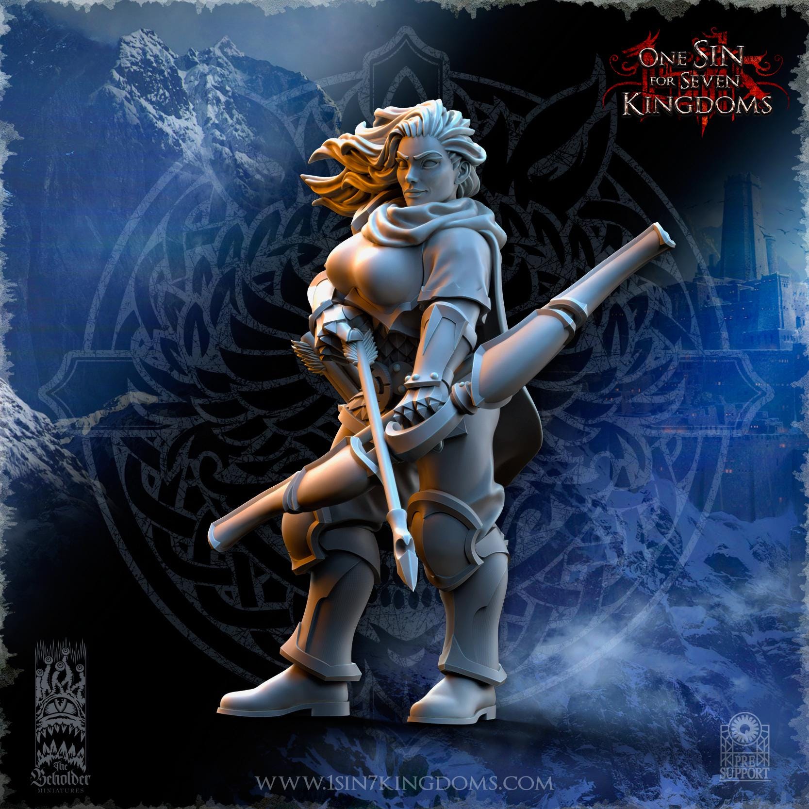 Revna "The Orc Hunter" miniature - in 12K - by The Beholder Miniatures