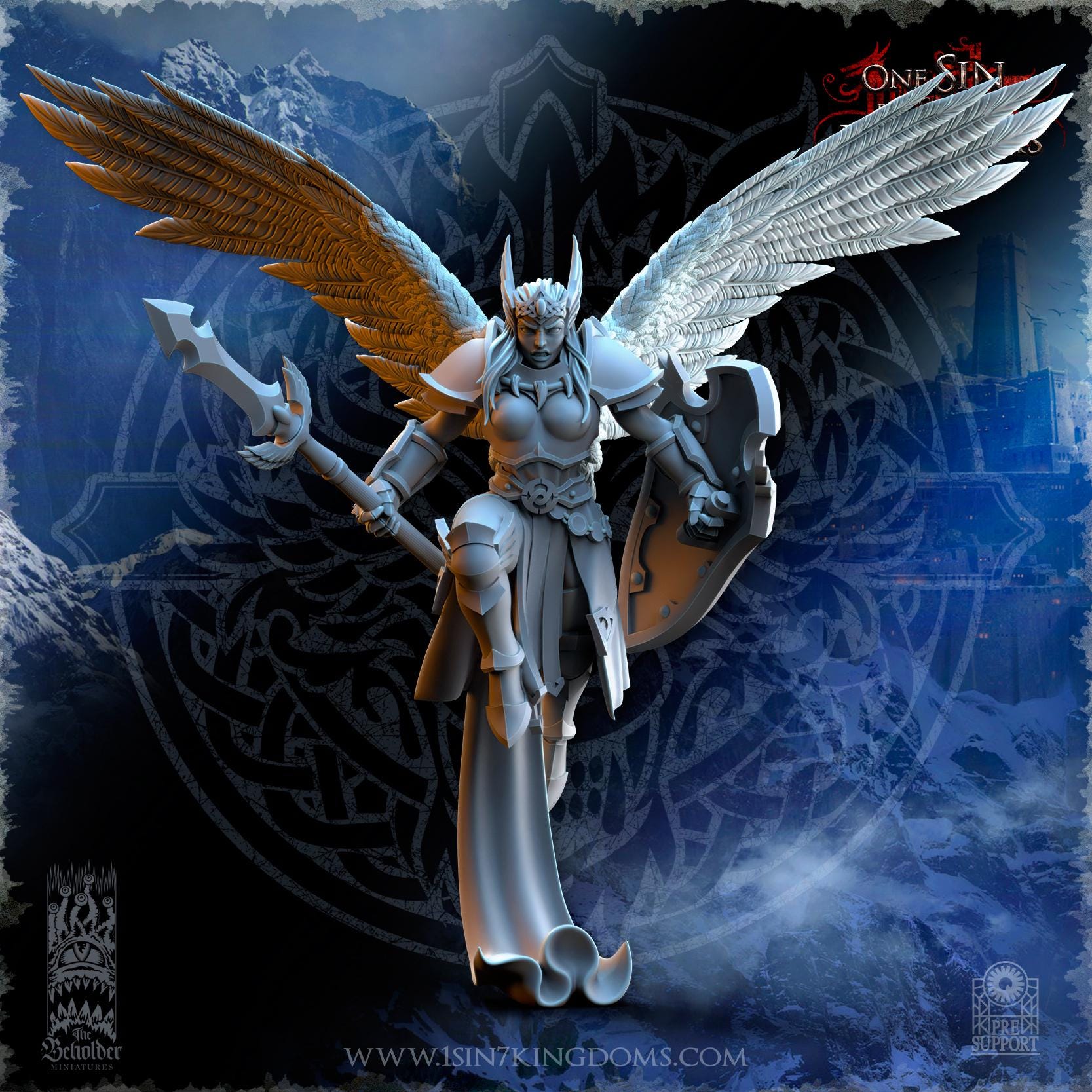 Stormwolves Valkyries Elite Guard miniature - in 12K - by The Beholder Miniatures