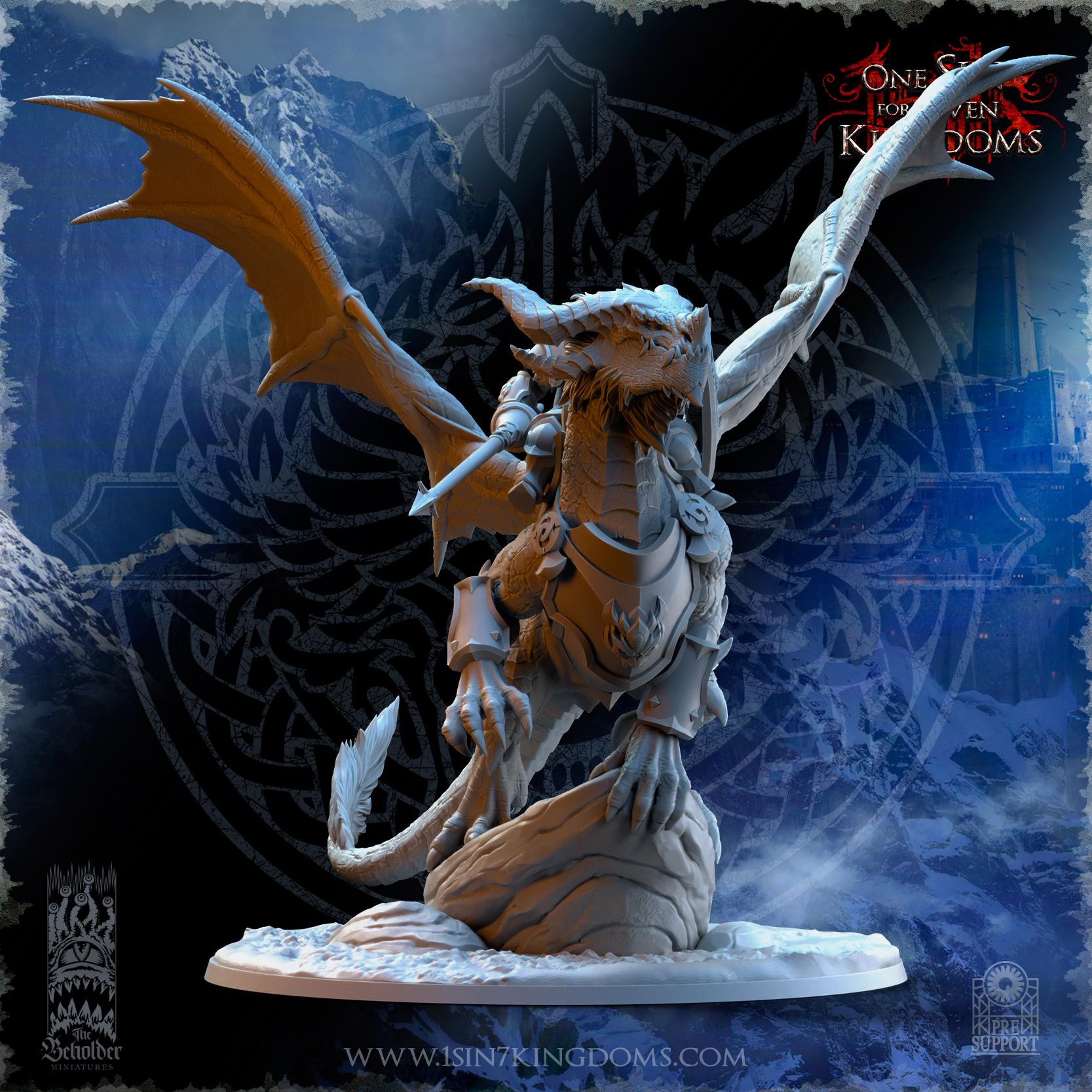 Trym Drakesong, Stormwolf Warlord on Dragon miniature - in 12K - by The Beholder Miniatures