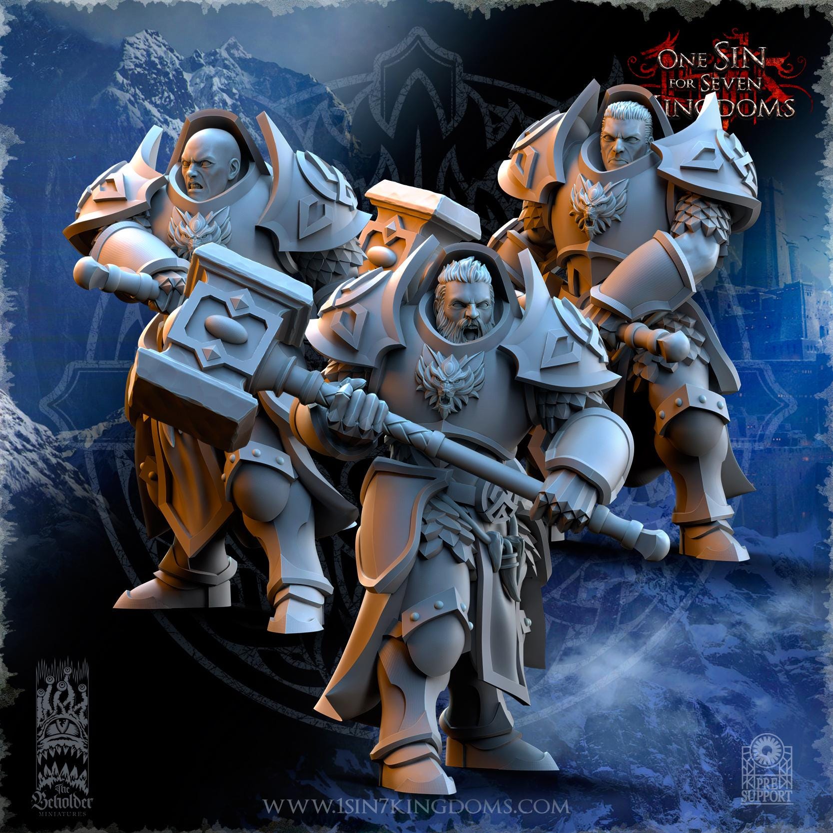 Stormwolves Punishers with two handed Hammers miniature - in 12K - by The Beholder Miniatures