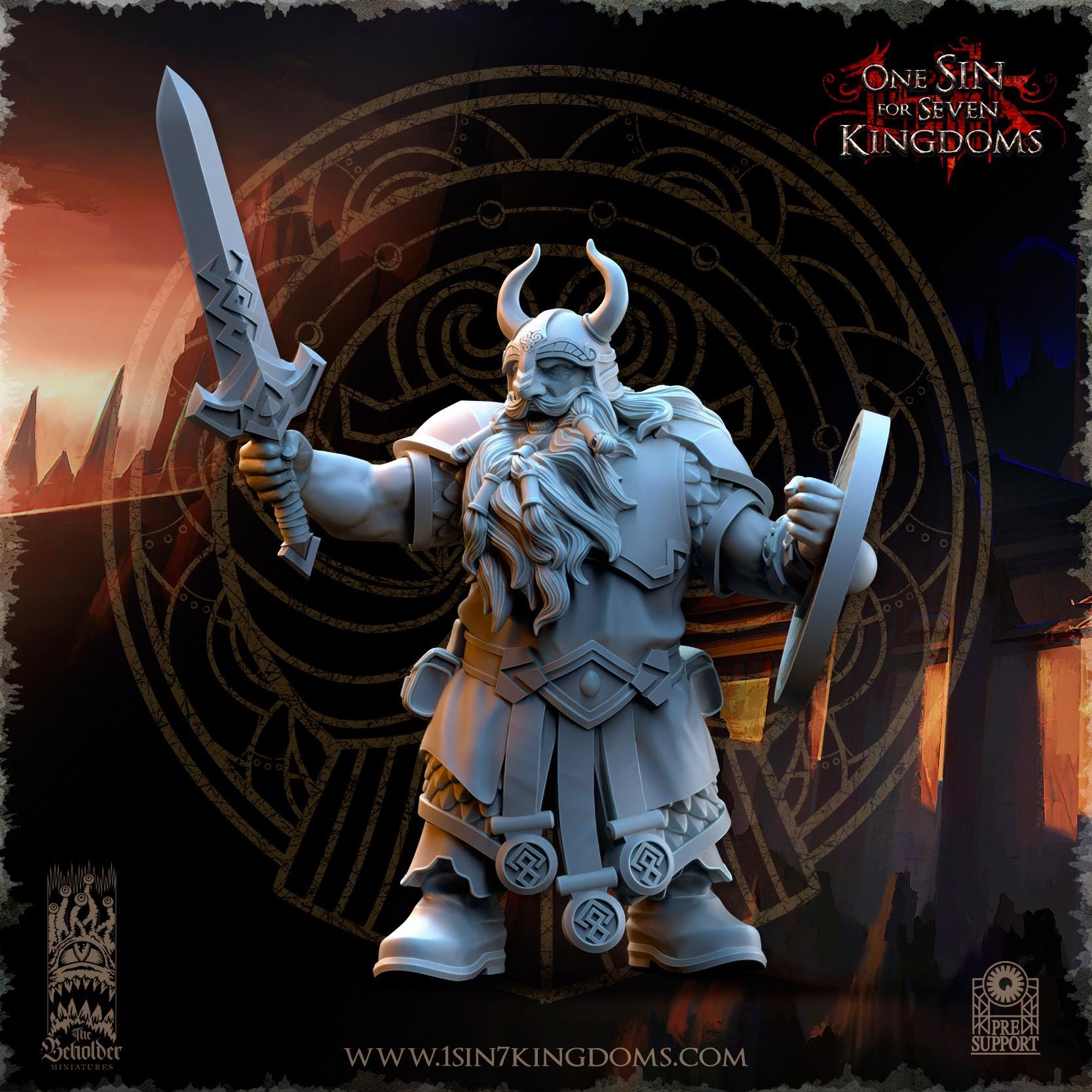 Dwarven Kingdoms Warriors Command Group - in 12k- by The Beholder Miniatures