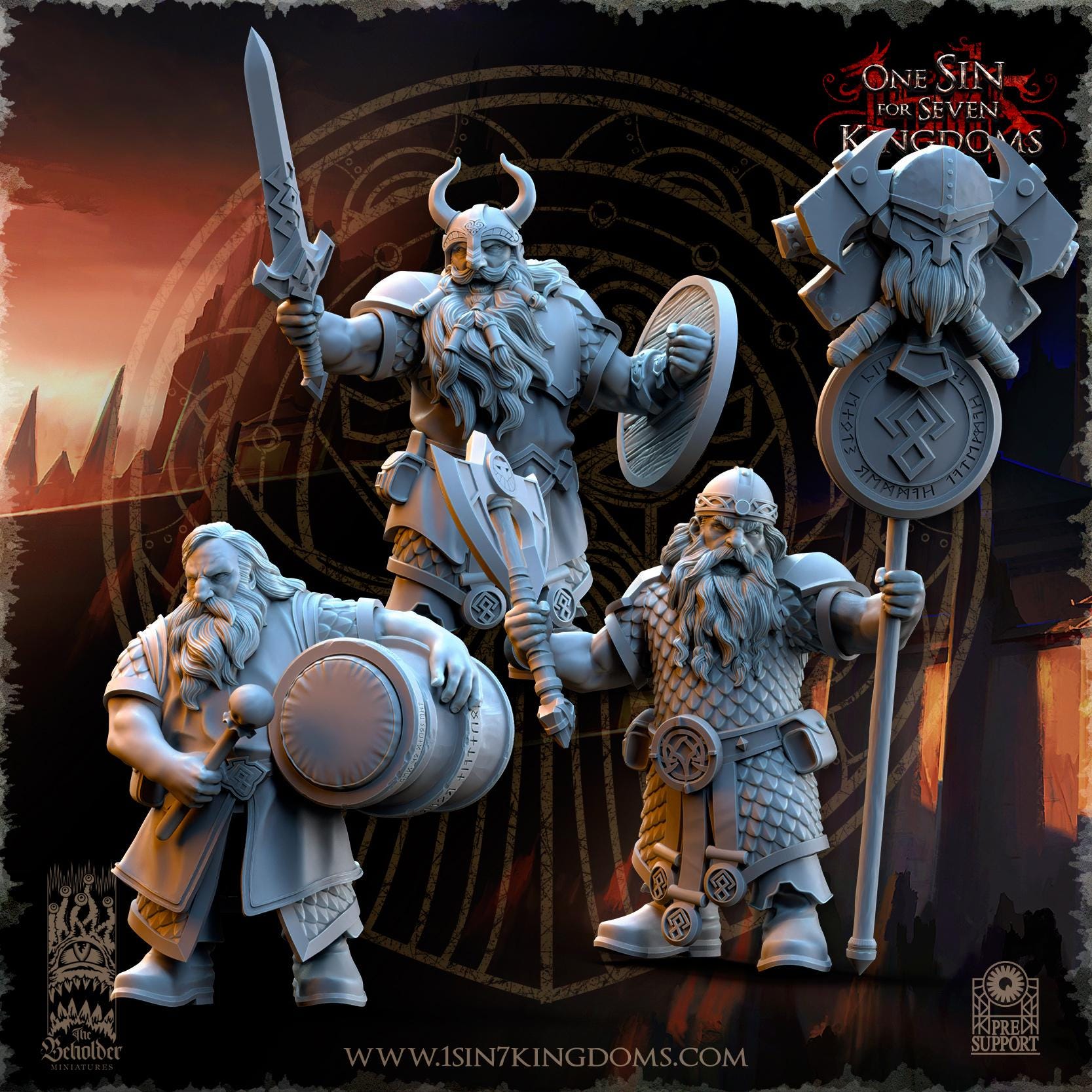 Dwarven Kingdoms Warriors Command Group - in 12k- by The Beholder Miniatures