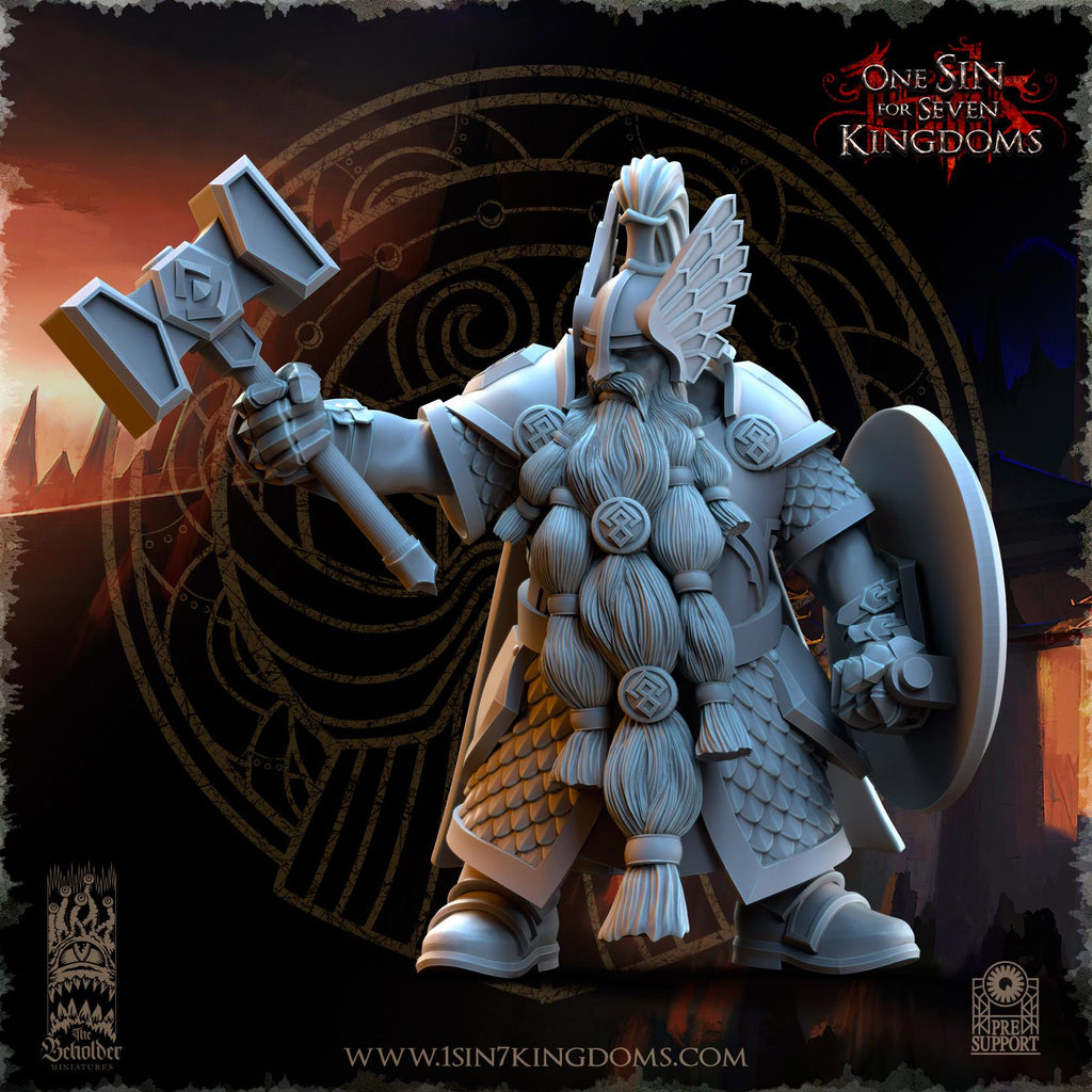 Dwarven Kingdoms Highborn Warriors Command Group - in 12k- by The Beholder Miniatures