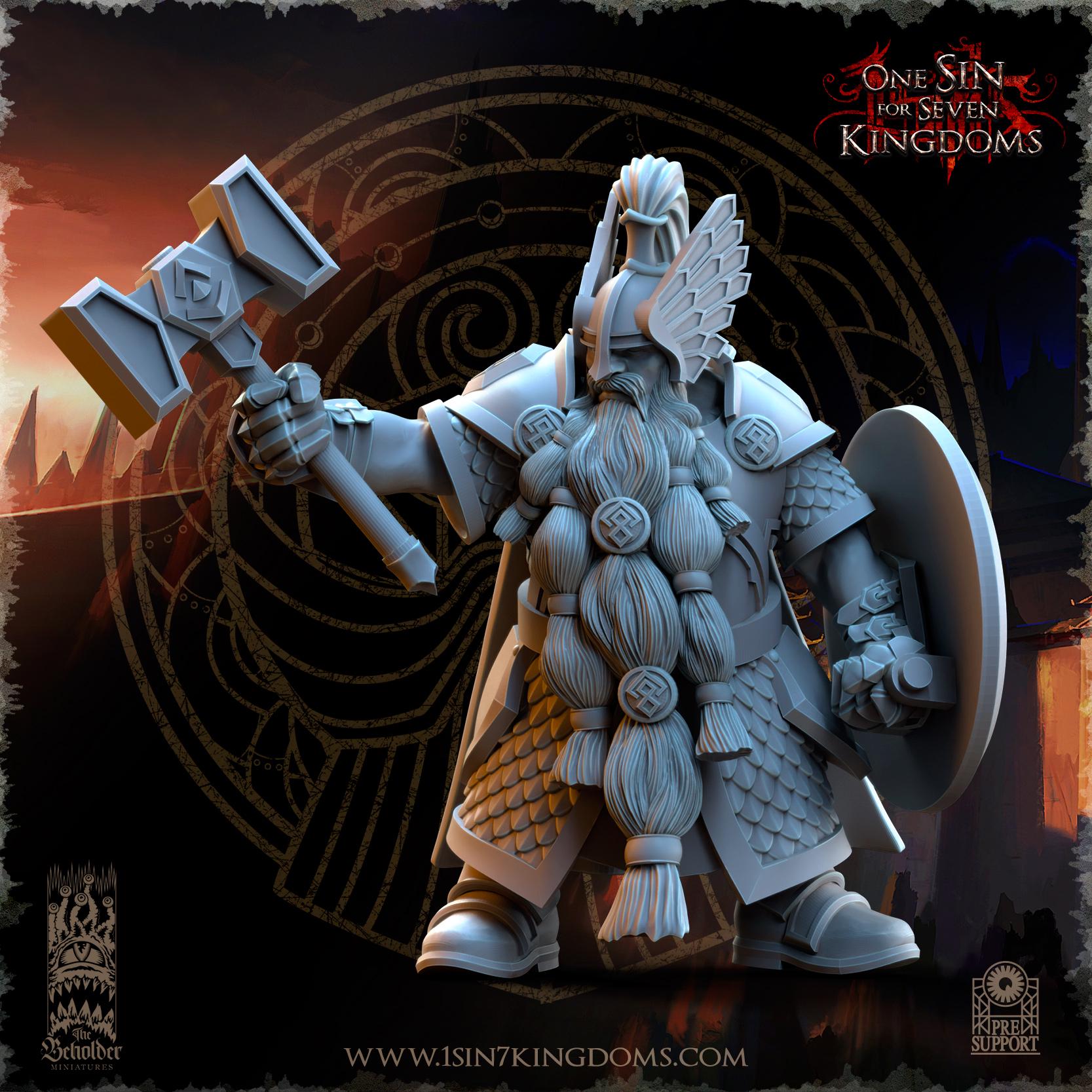 Dwarven Kingdoms Highborn Warriors Command Group - in 12k- by The Beholder Miniatures