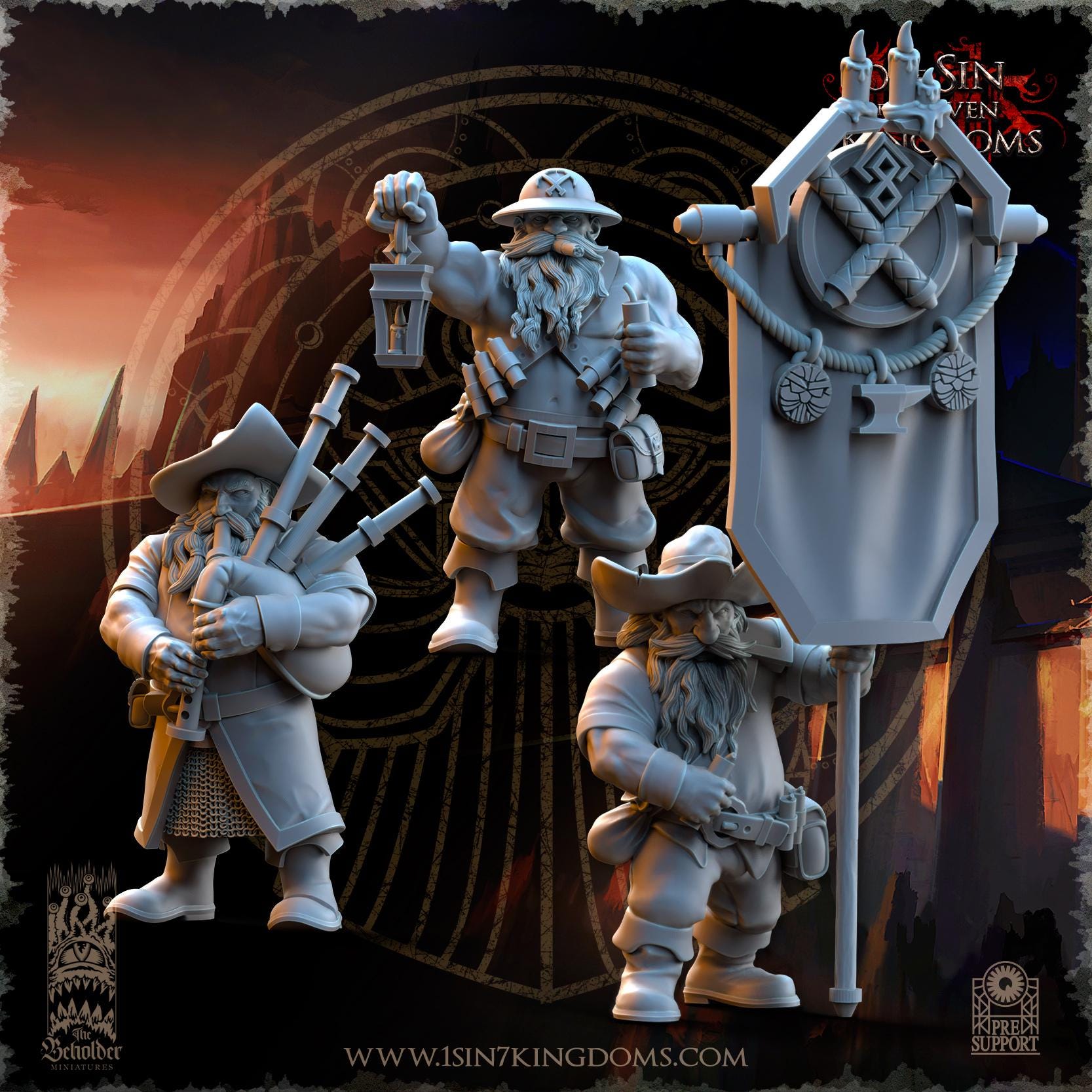 Dwarven Kingdoms Miners Command Group - in 12k- by The Beholder Miniatures