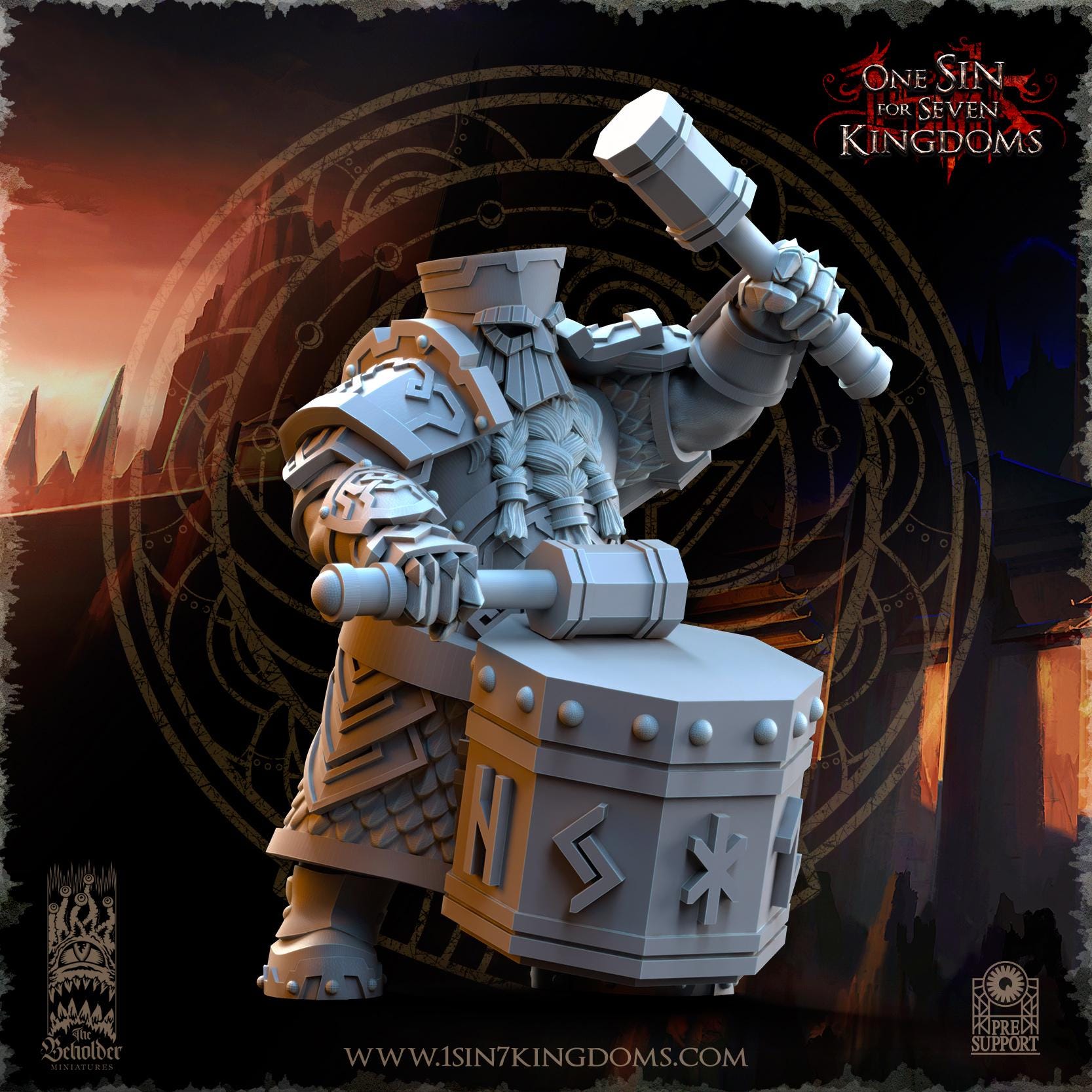 Dwarven Kingdoms Ironheads Warriors Command Group - in 12k- by The Beholder Miniatures