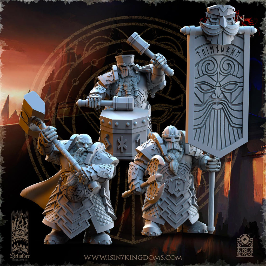 Dwarven Kingdoms Ironheads Warriors Command Group - in 12k- by The Beholder Miniatures