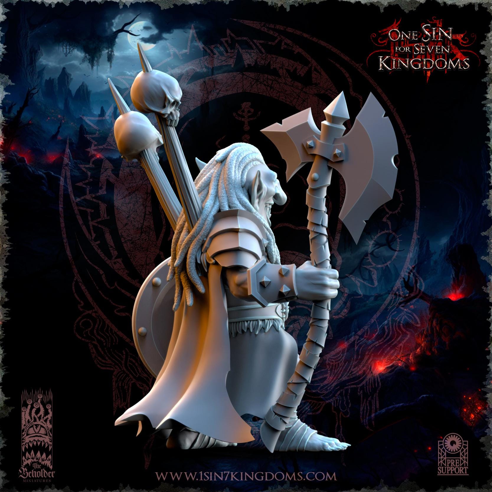 Mortus, The Black Horde Goblins Warlord miniature - in 12K - by The Beholder Miniatures