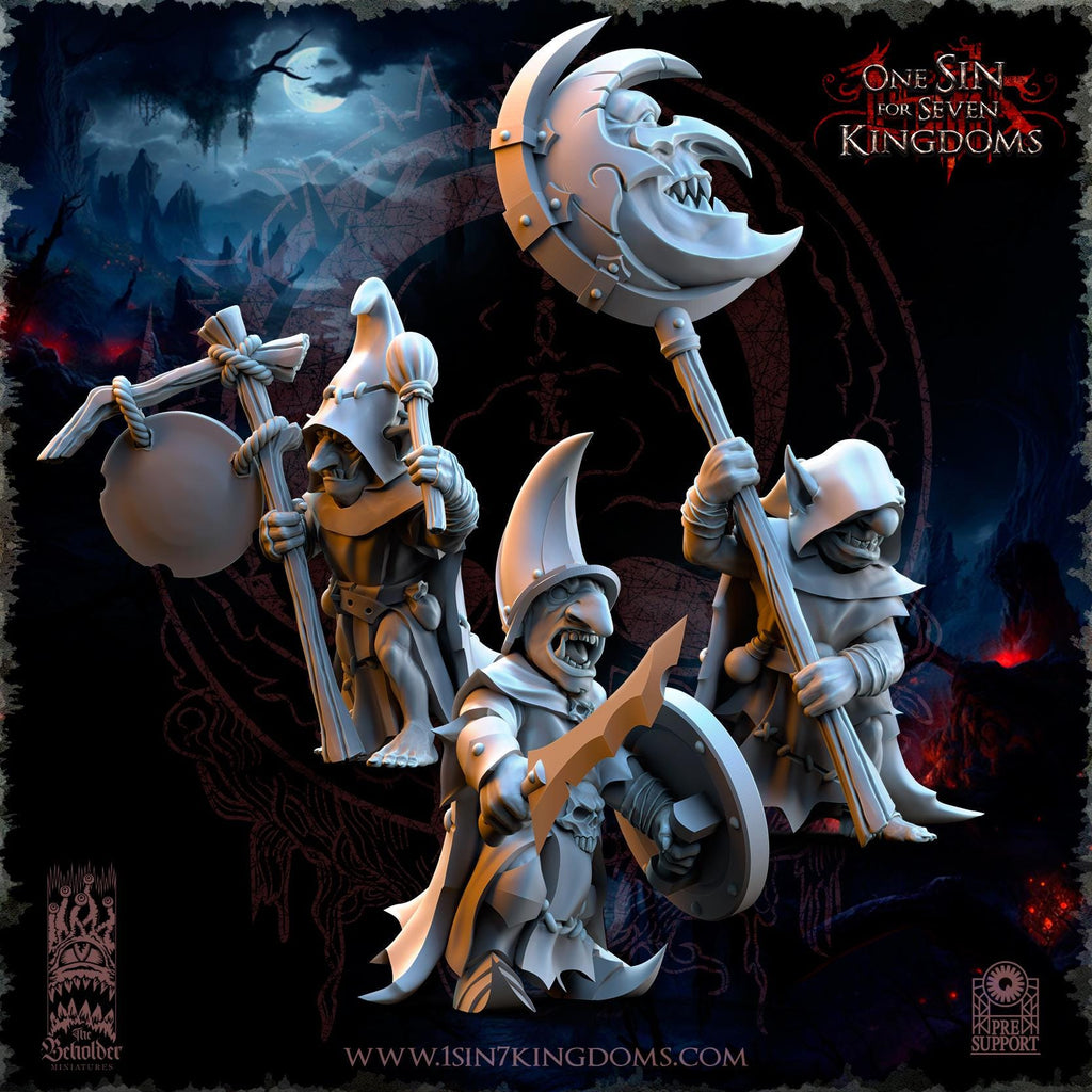 The Black Horde Goblins Command Group miniatures - in 12K - by The Beholder Miniatures
