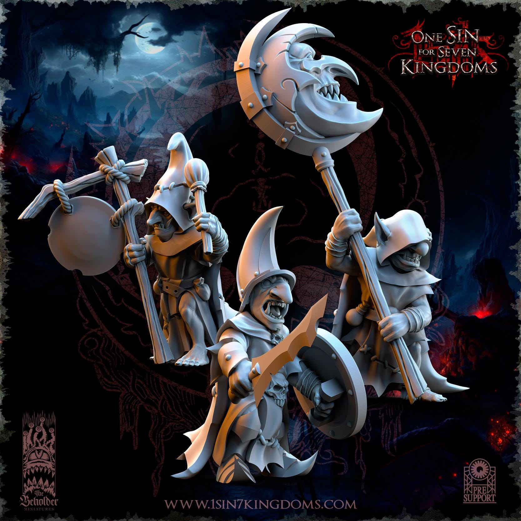 The Black Horde Goblins Command Group miniatures - in 12K - by The Beholder Miniatures