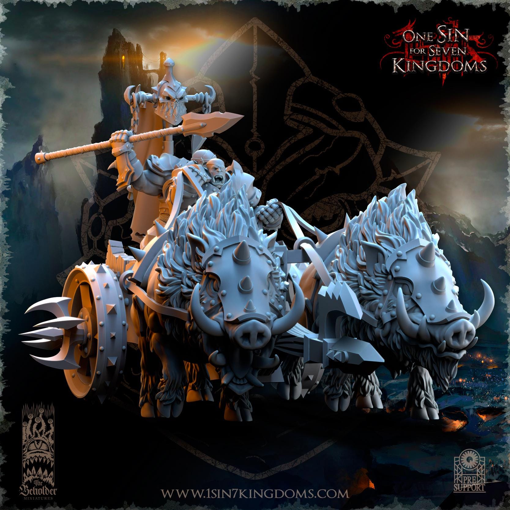 Nestah Orcs Beast Chariots  miniature - in 12K- by The Beholder Miniatures