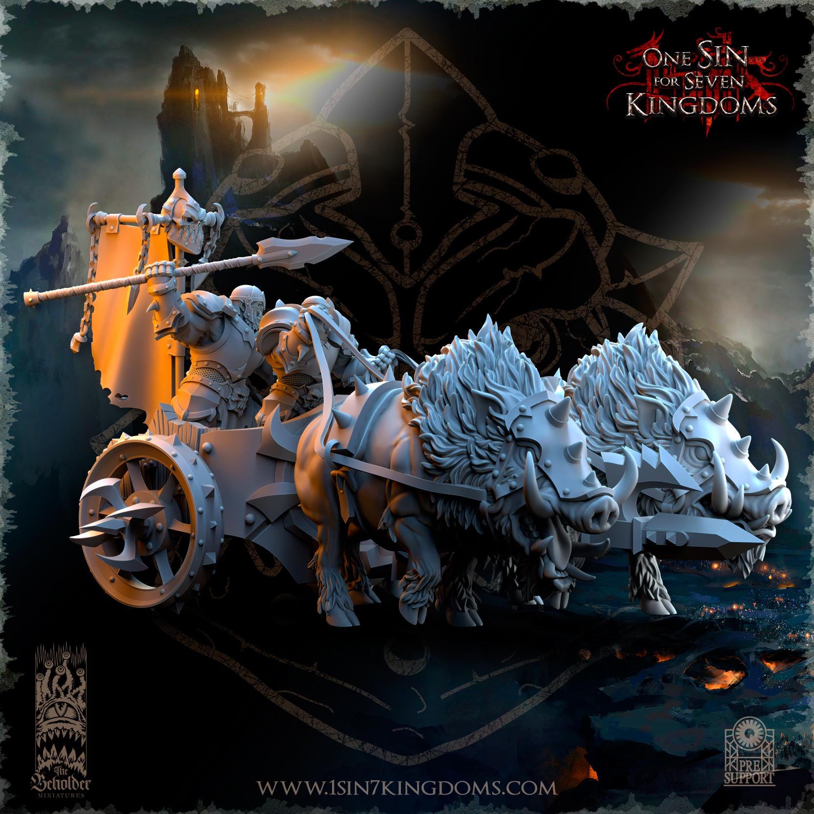 Nestah Orcs Beast Chariots  miniature - in 12K- by The Beholder Miniatures