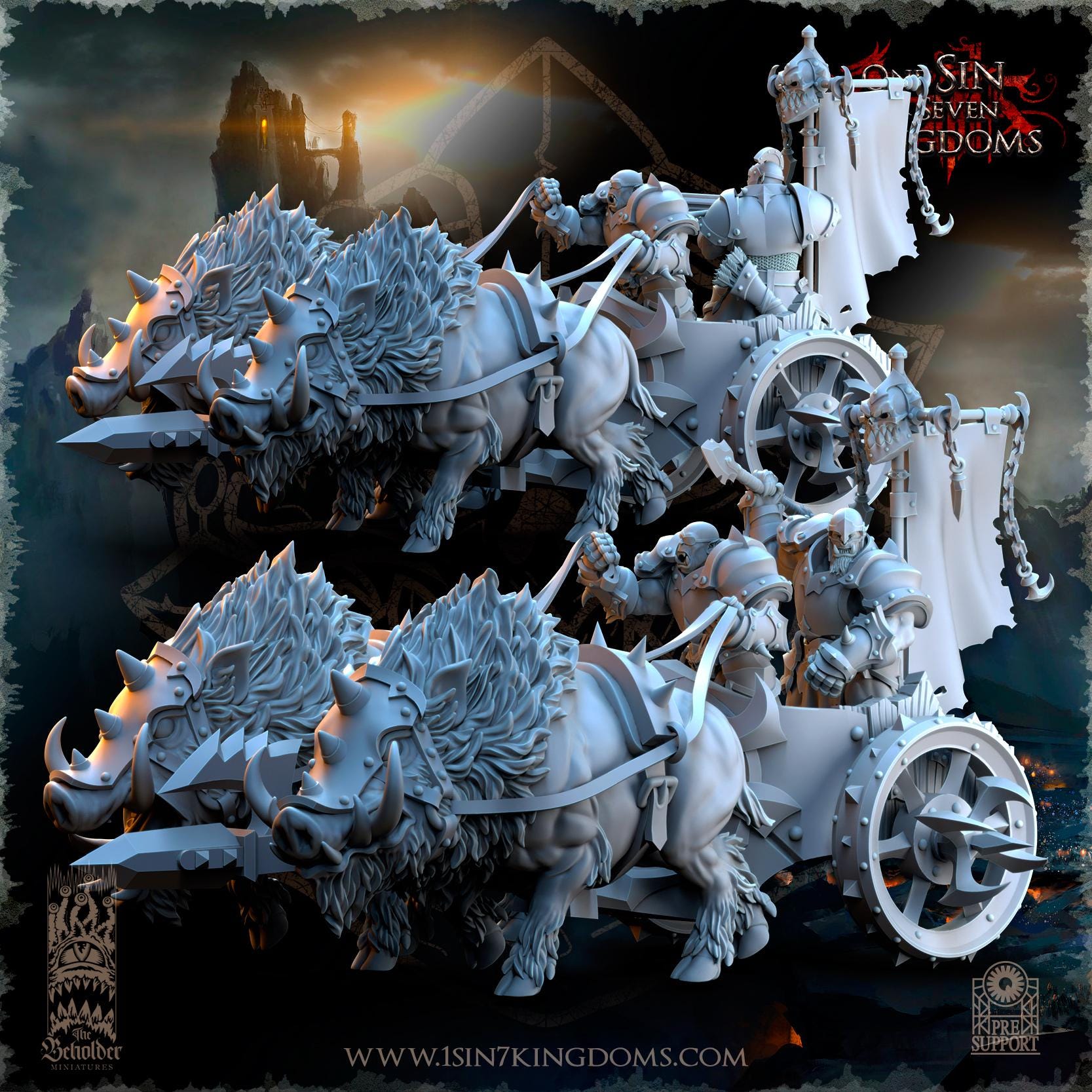 Nestah Orcs Beast Chariots  miniature - in 12K- by The Beholder Miniatures