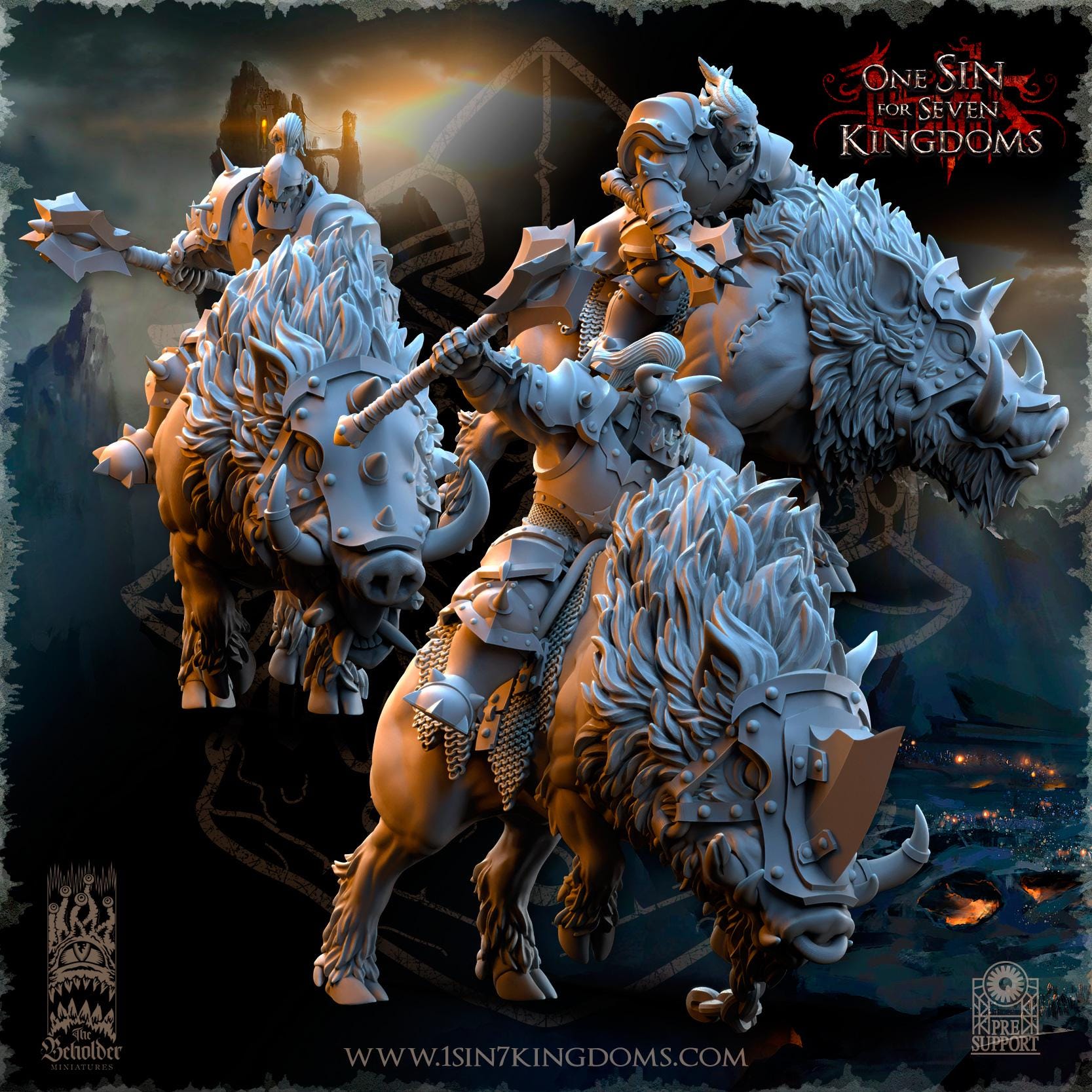 Nestah Orcs Beast Boars Riders - in 12k The Beholder Miniatures