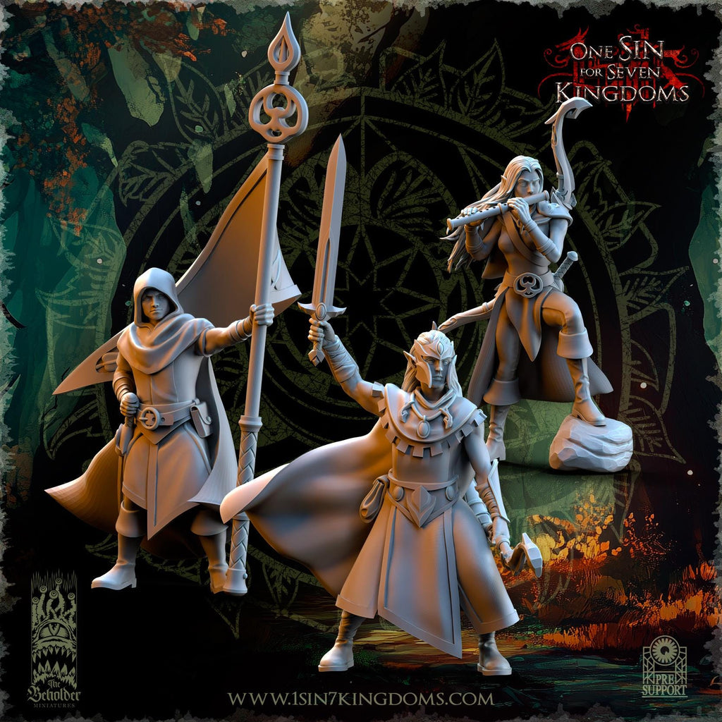 Evergreen Elves Rangers Command Group - in 12k- by Beholder The Beholder Miniatures