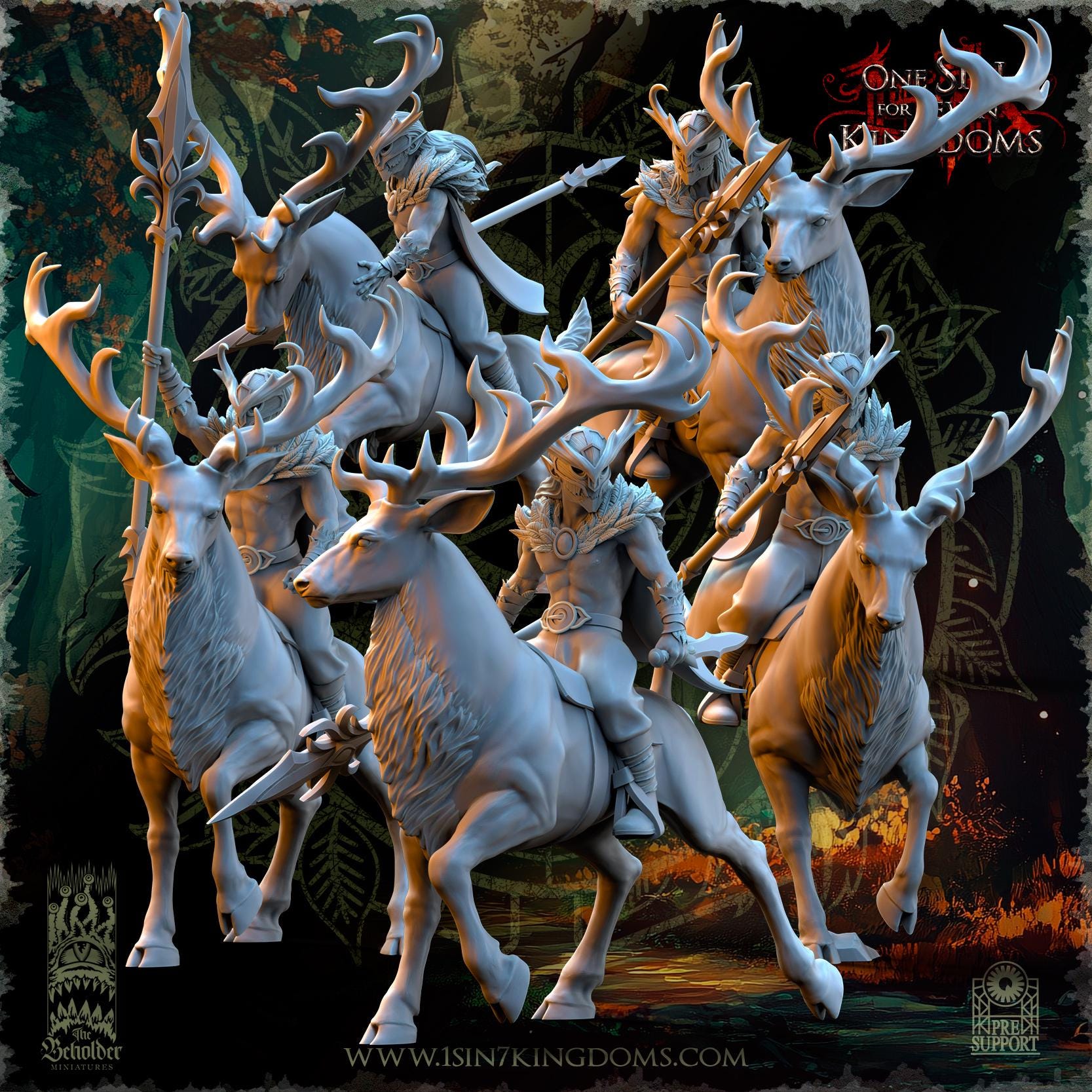 Evergreen Elves Deepwood Riders  - in 12k- by The Beholder Miniatures