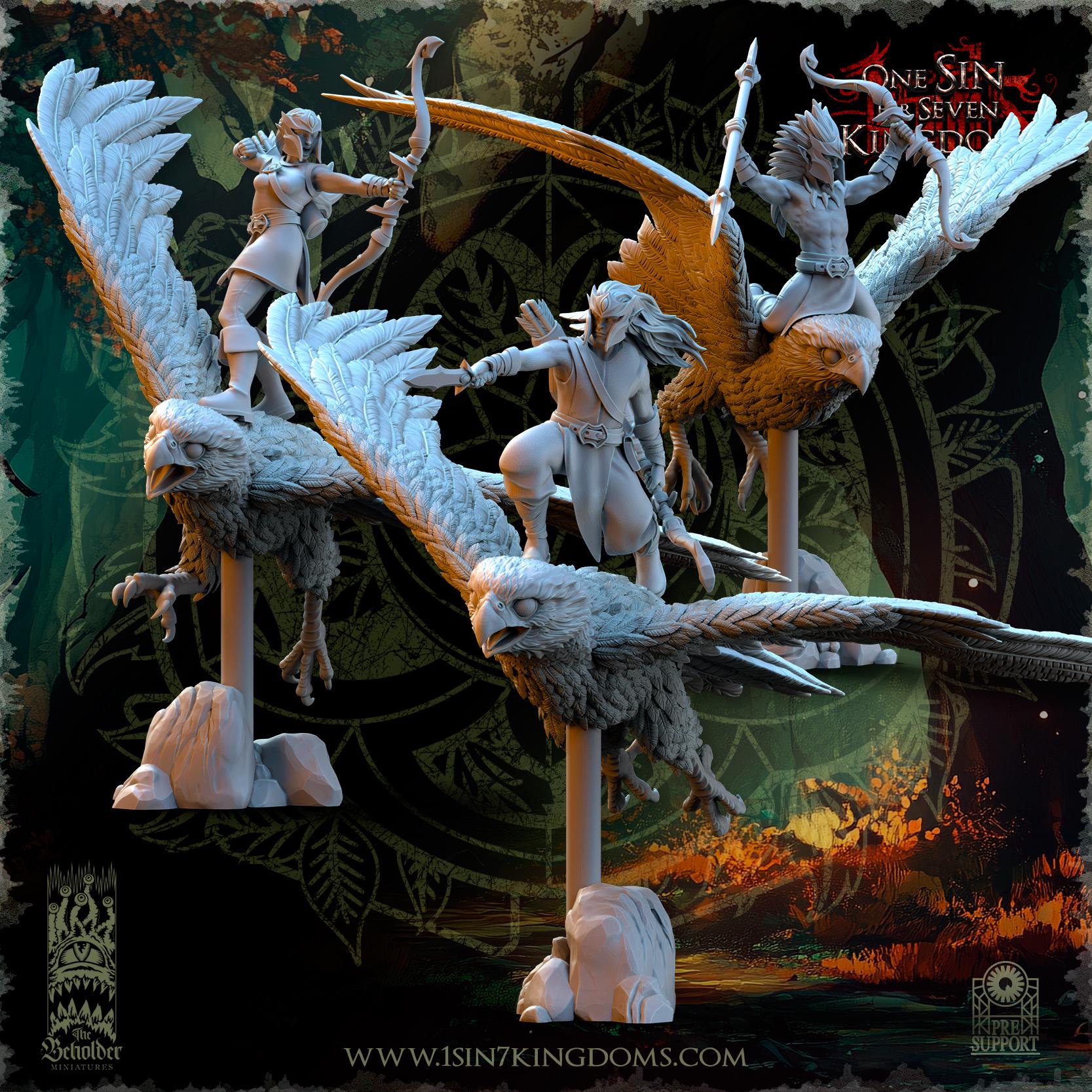 Evergreen Elves Hawk Hunters - in 12k- by The Beholder Miniatures