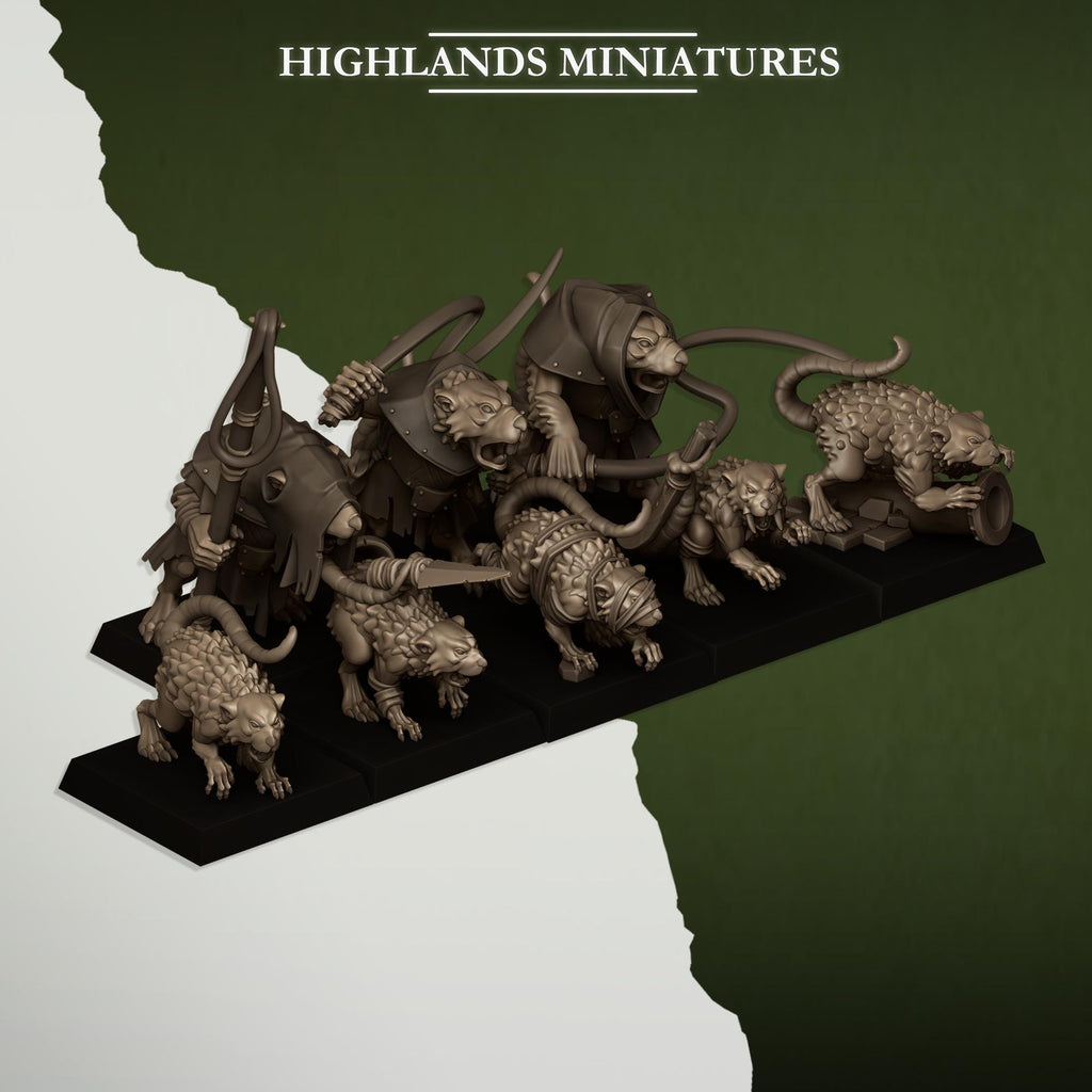 Rats and Rat Masters - 8 models miniature - in 12K - by Highlands Miniatures