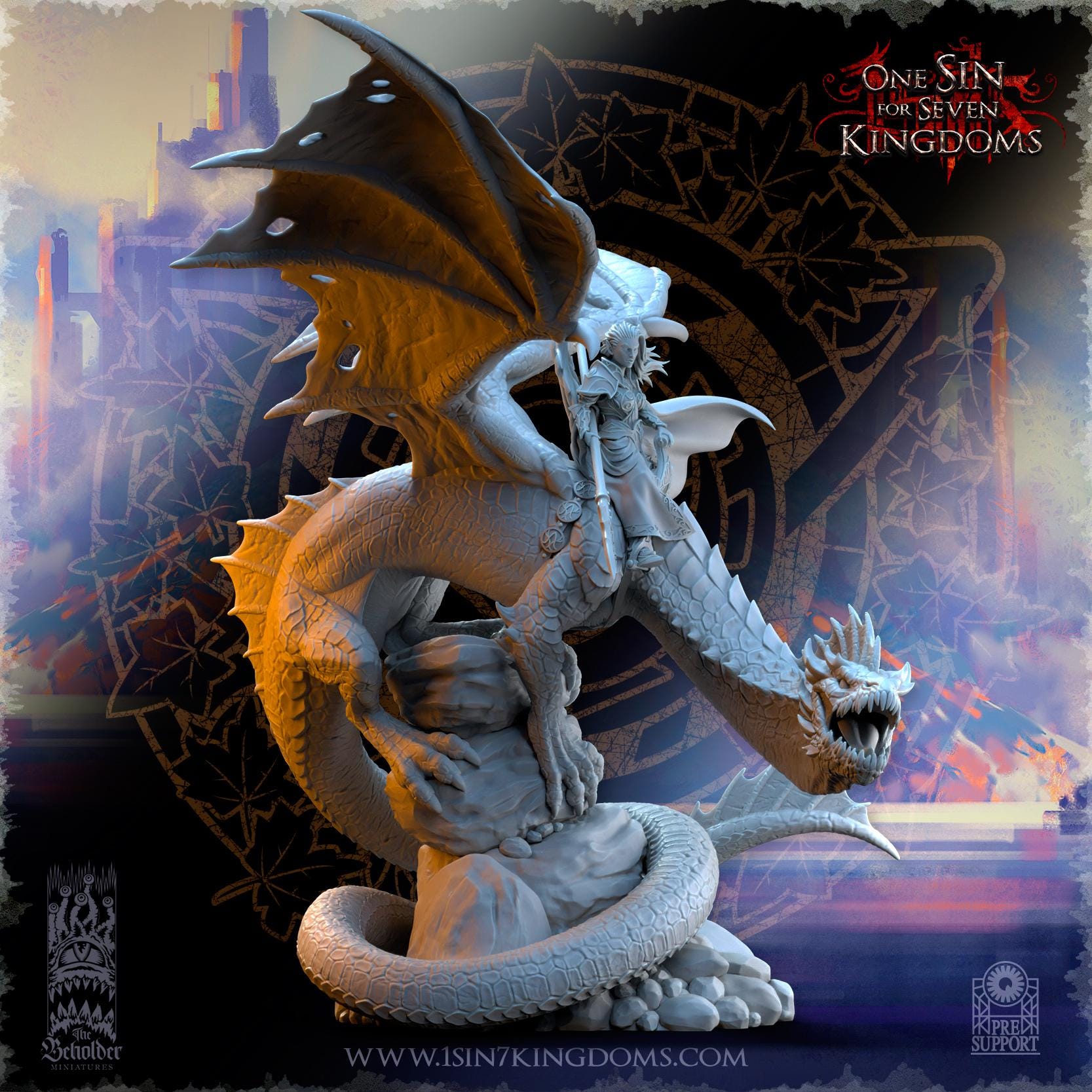 Ynariel, Princess of Elves on Dragon - in 12k by The Beholder Miniatures
