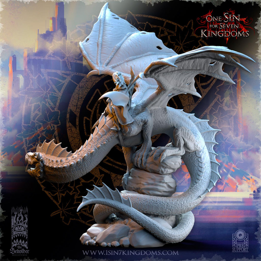 Ynariel, Princess of Elves on Dragon - in 12k by The Beholder Miniatures