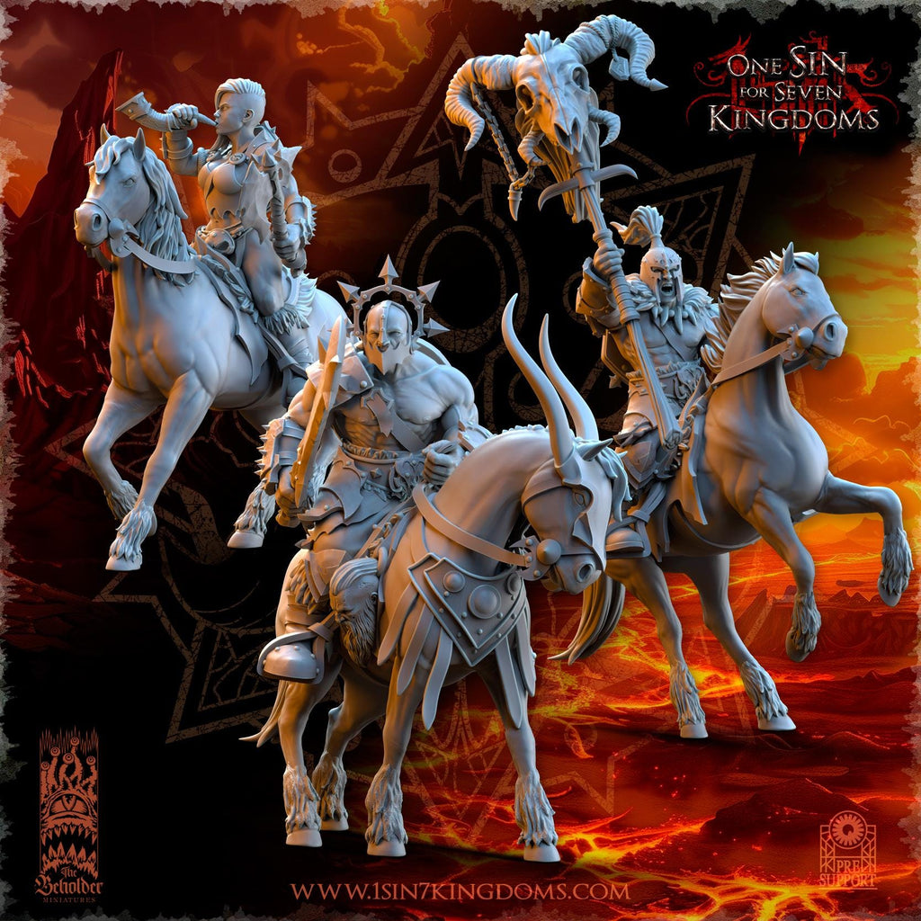 Realms of Mayhem Barbarian Riders Command Group - in 12k  by The Beholder Miniatures