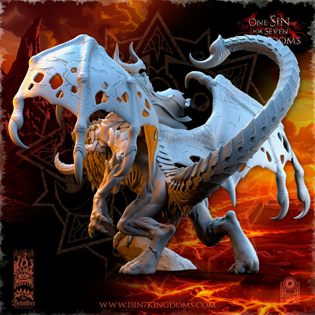 Realms of Mayhem Sorcerer on Undead Manticore- 12k by The Beholder Miniatures