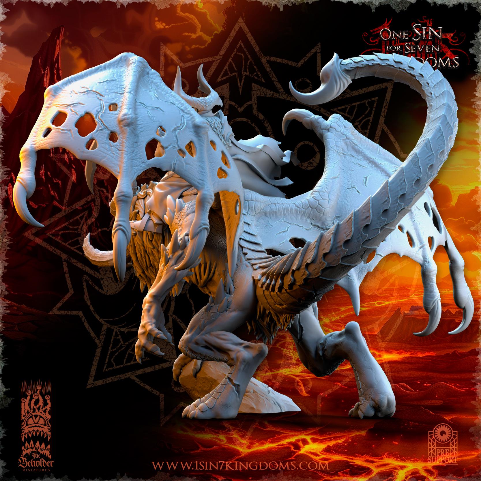 Realms of Mayhem Sorcerer on Undead Manticore- 12k by The Beholder Miniatures