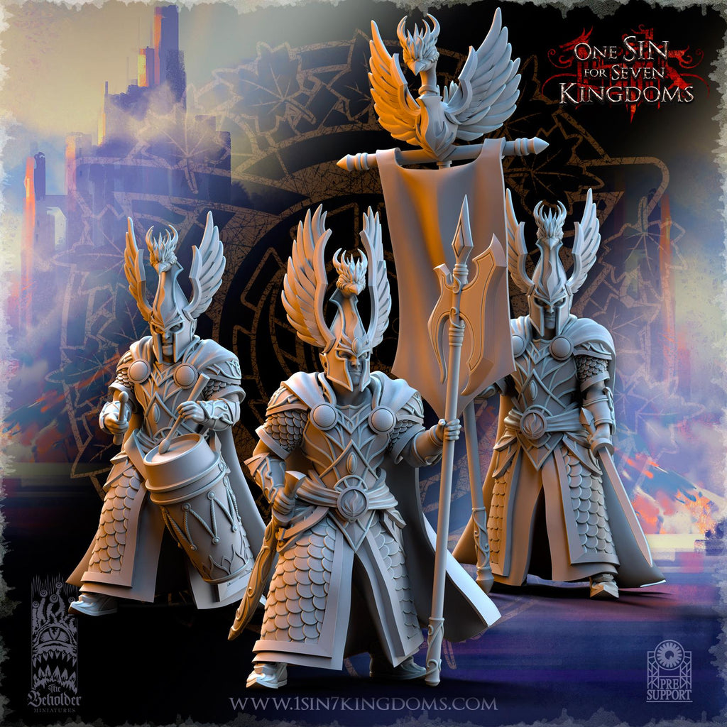 Silvermoor Elves Searing Bird Guardians Command Group - in 12k- by The Beholder Miniatures
