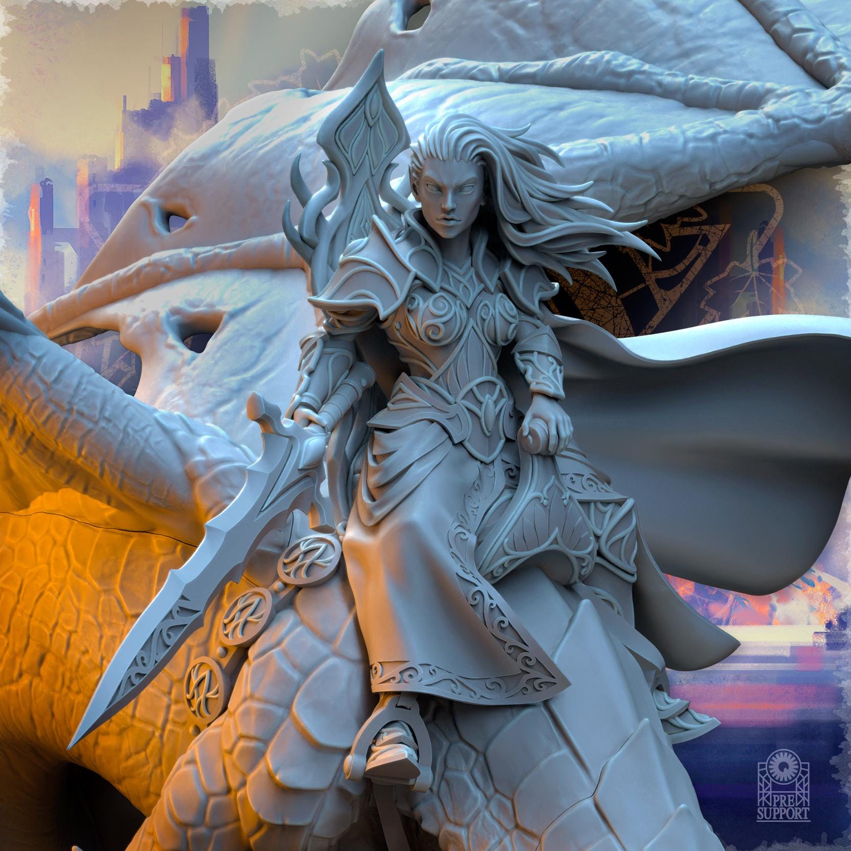 Ynariel, Princess of Elves on Dragon - in 12k by The Beholder Miniatures