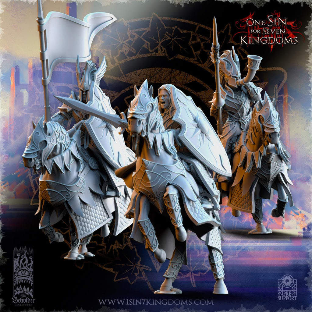 Silvermoor Elves Knights of Ashur Command Group - in 12k- by The Beholder Miniatures