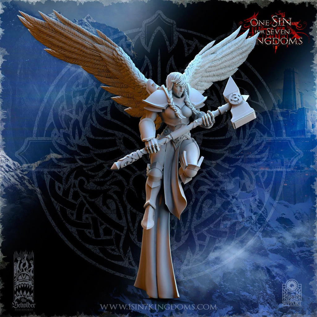 Stormwolves Valkyries Two Handed Hammer miniature - in 12K - by The Beholder Miniatures