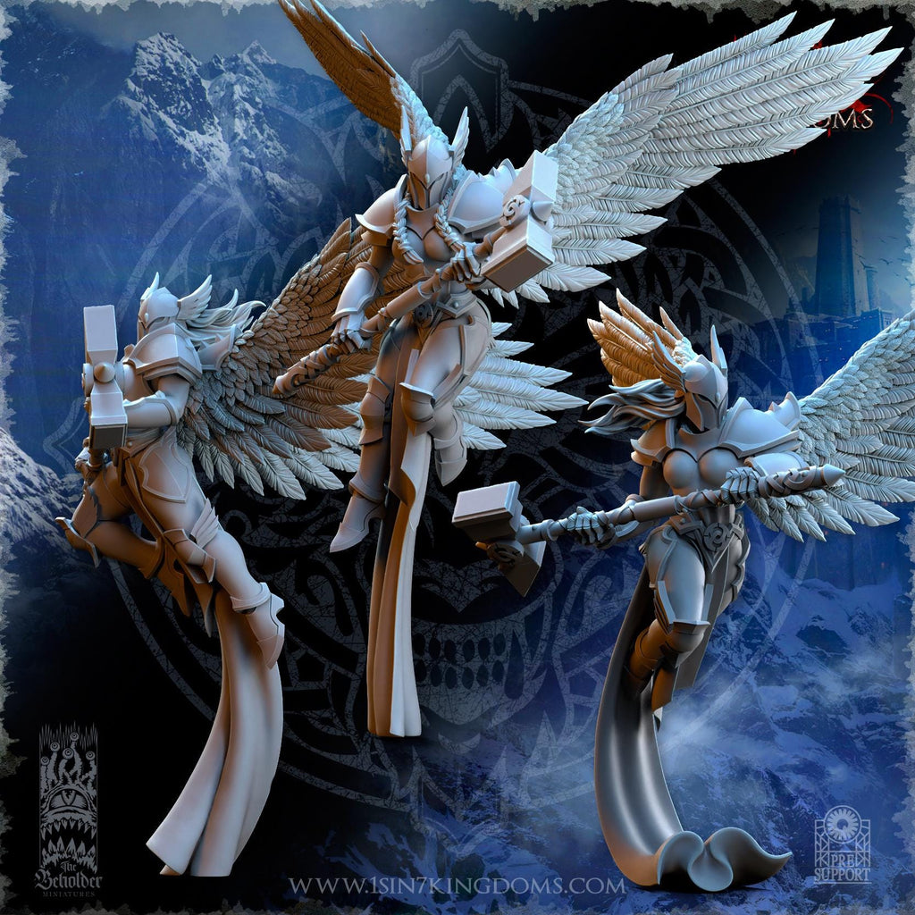 Stormwolves Valkyries Two Handed Hammer miniature - in 12K - by The Beholder Miniatures