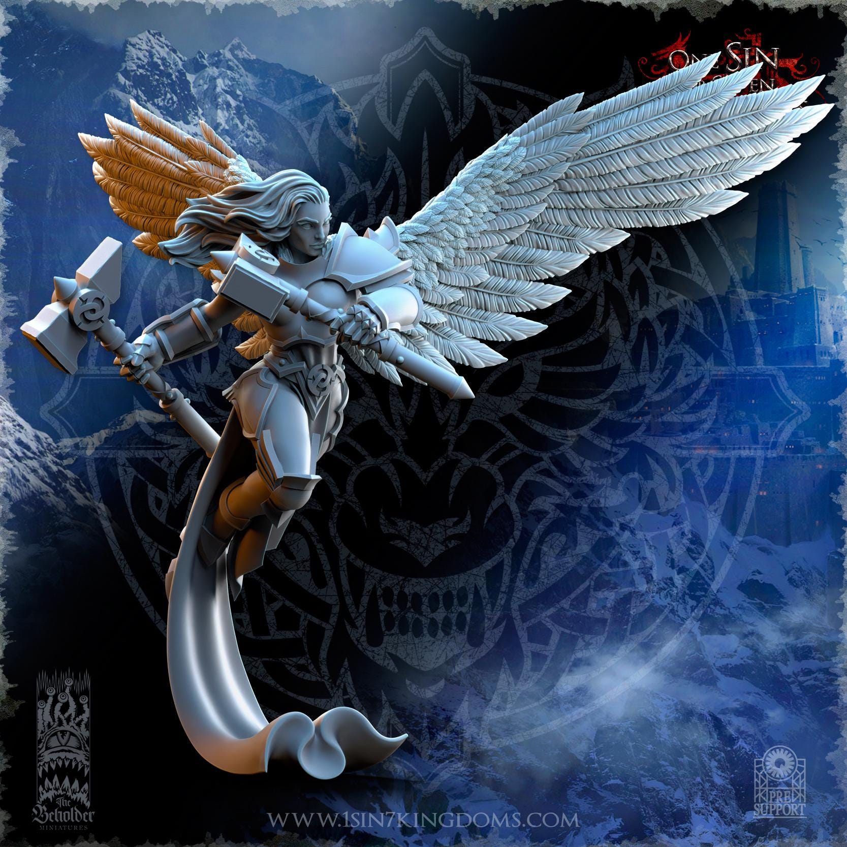 Stormwolves Valkyries Two Hammers miniature - in 12K - by The Beholder Miniatures