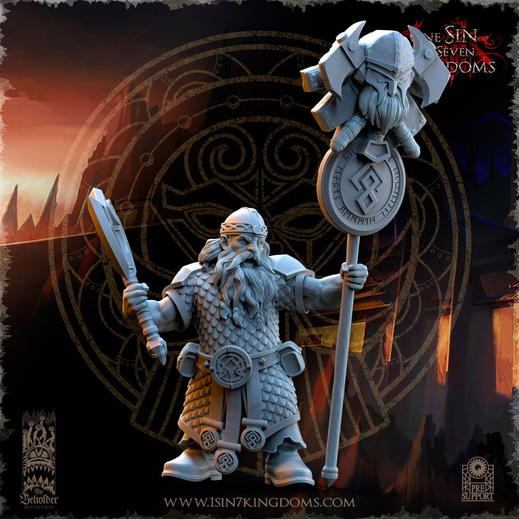 Dwarven Kingdoms Warriors Command Group - in 12k- by The Beholder Miniatures