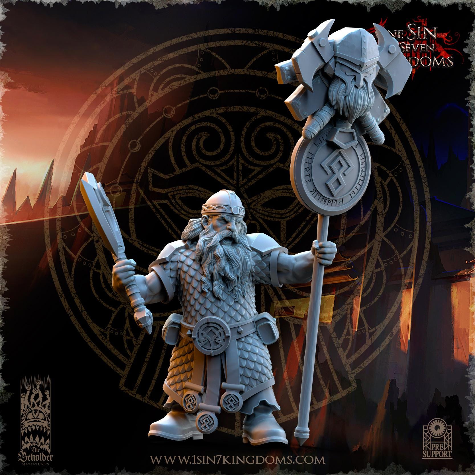Dwarven Kingdoms Warriors Command Group - in 12k- by The Beholder Miniatures